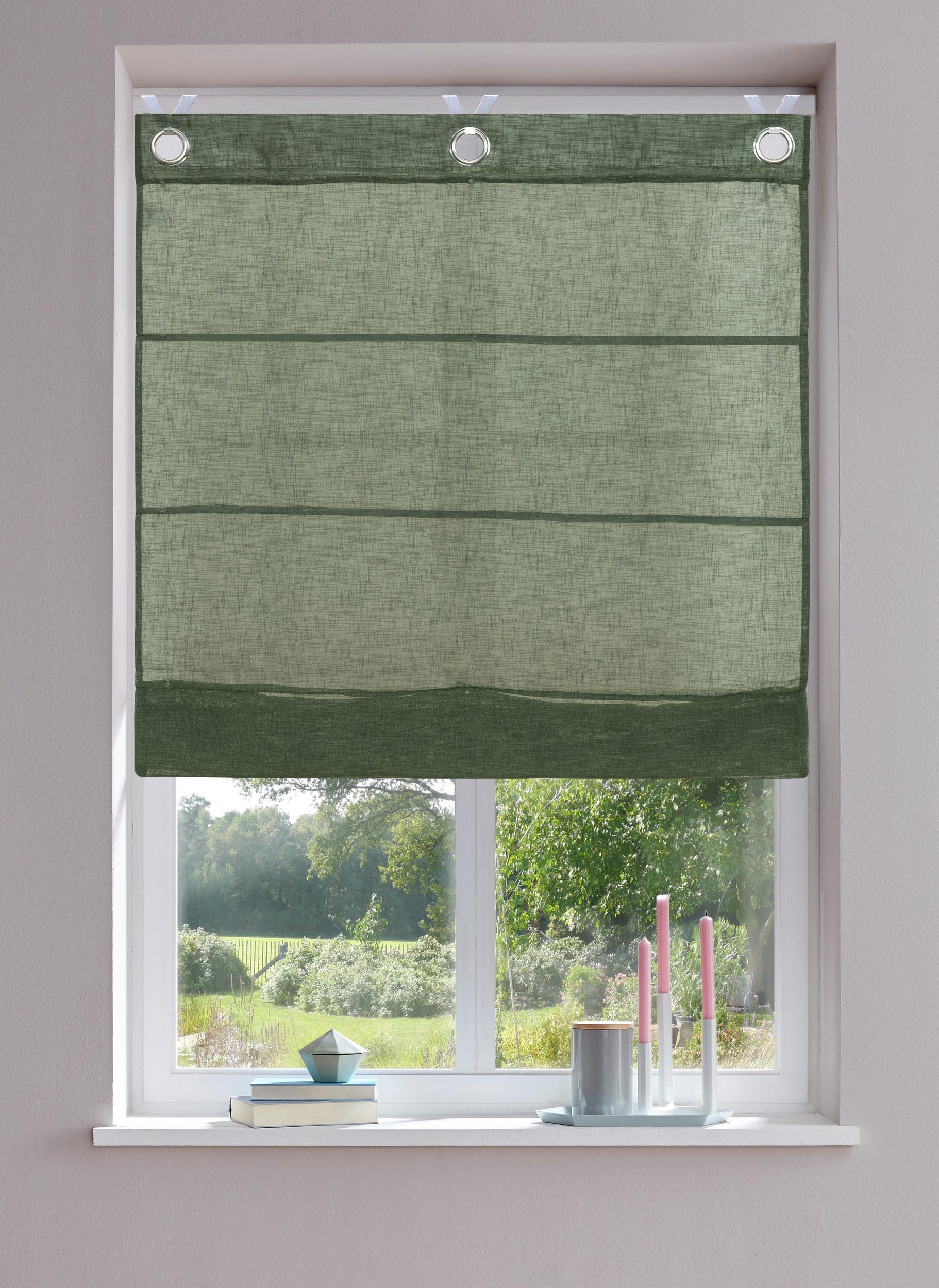 OTTO home Raffrollo Fiete, mit Hakenaufhängung, Leinen Optik, halbtransparent, monochrom, basic