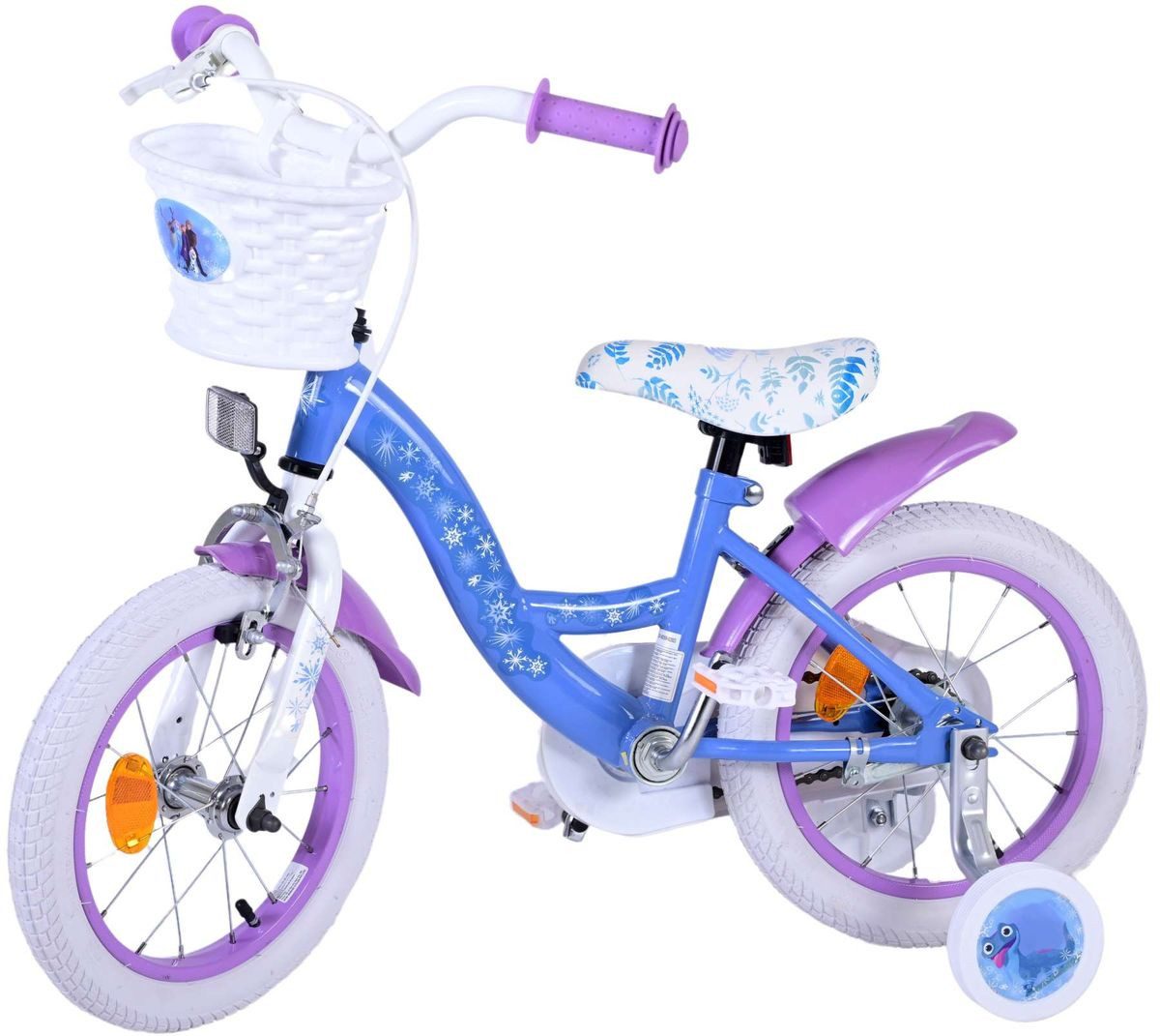 Volare Kinderfahrrad 14 Zoll Kinder Mädchen Fahrrad Rad Frozen 2 Eiskönigin Elsa 21416-SACB, 1 Gang, Rücktritt, Korb,Stützräder,Kettenschutz, Schutzbleche