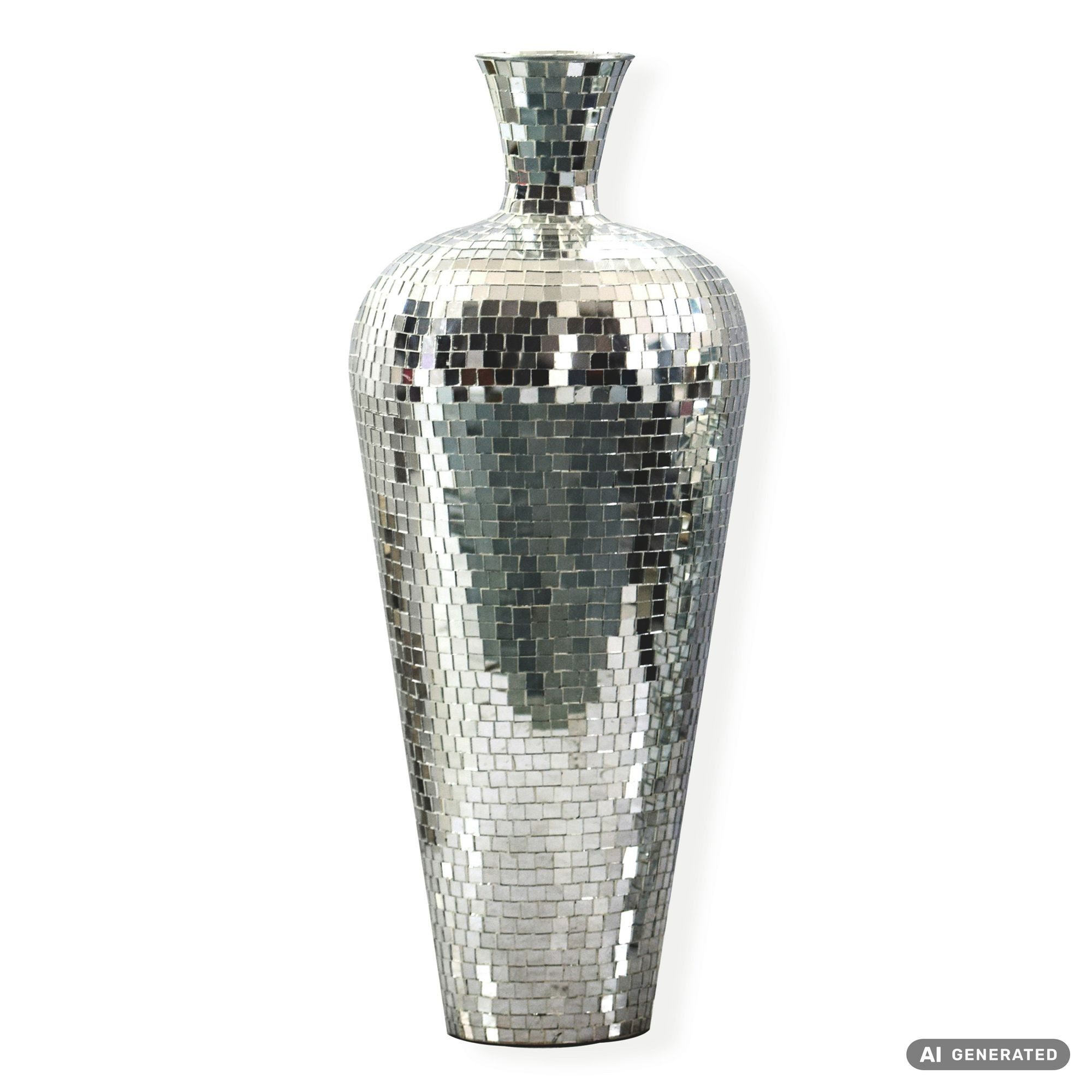 Wohnling Bodenvase WL7.579 Vase 70 cm Silber Standvase Blumenvase XL Wohndeko Groß (Große Metallvase aus lackiertem Metall), Wohnaccessoire im Stil einer Discokugel