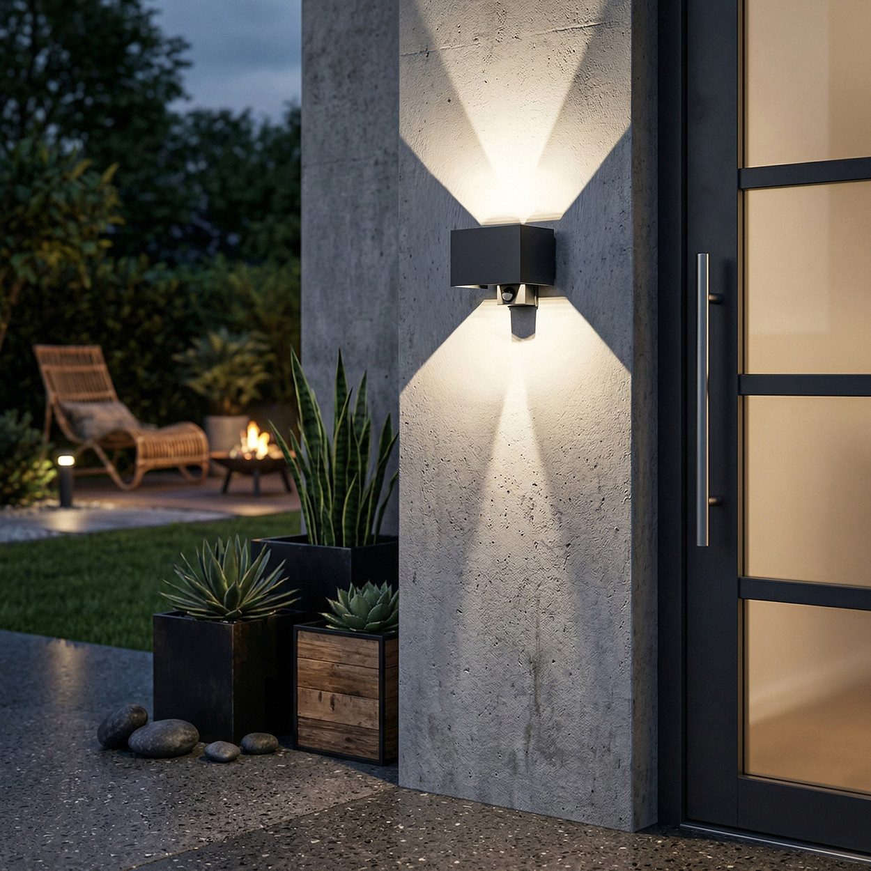 hofstein Außen-Wandleuchte Außenwandlampe mit Bewegungsmelder aus Metall in Anthrazit, IP54, LED wechselbar, moderne Wandleuchte, Lichteffekte verstellbar, LED 6 W, 350 L, 4000 K