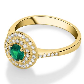 Tony Fein Goldring Solitär Ring mit Zirkonia Stein Grün 585er Gold, Made in Italy