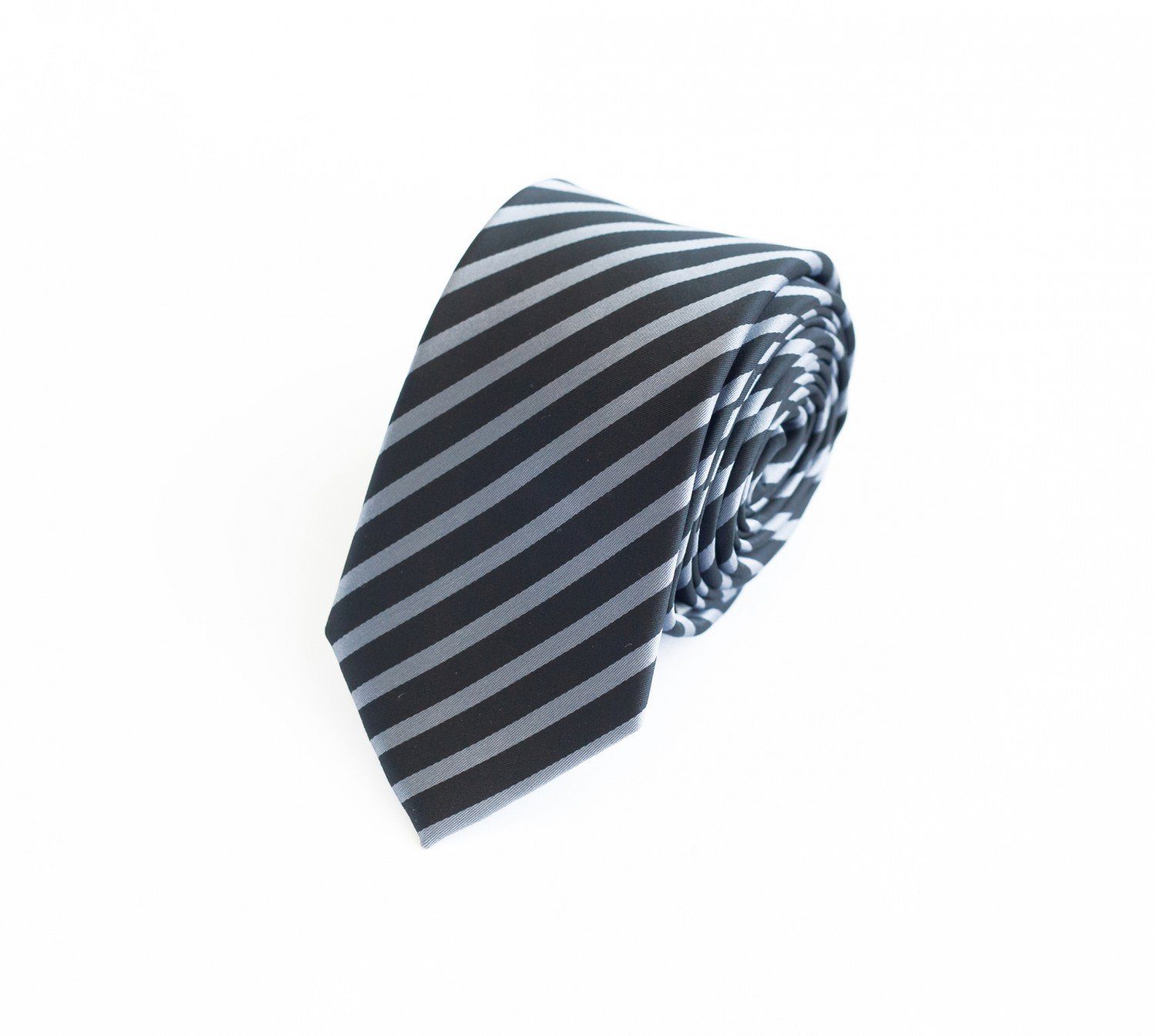 Krawatte Farini (Set, Schlips in Herren (6cm), Schmal (25x25cm) Fabio & mit Einstecktuch) Einstecktücher 6cm Schwarz/Silber