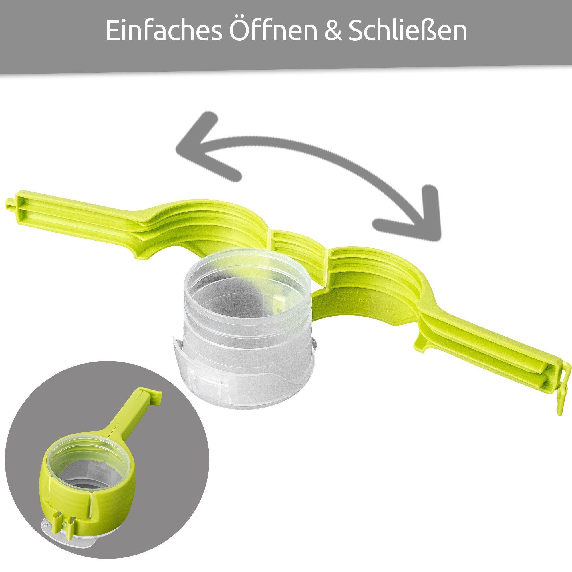 Wüllner + Beutelclip Grün Deckel für Ausschüttöffnung Schüttklemme mit Verschlussklammer und (1-tlg), Lebensmittel Kaiser