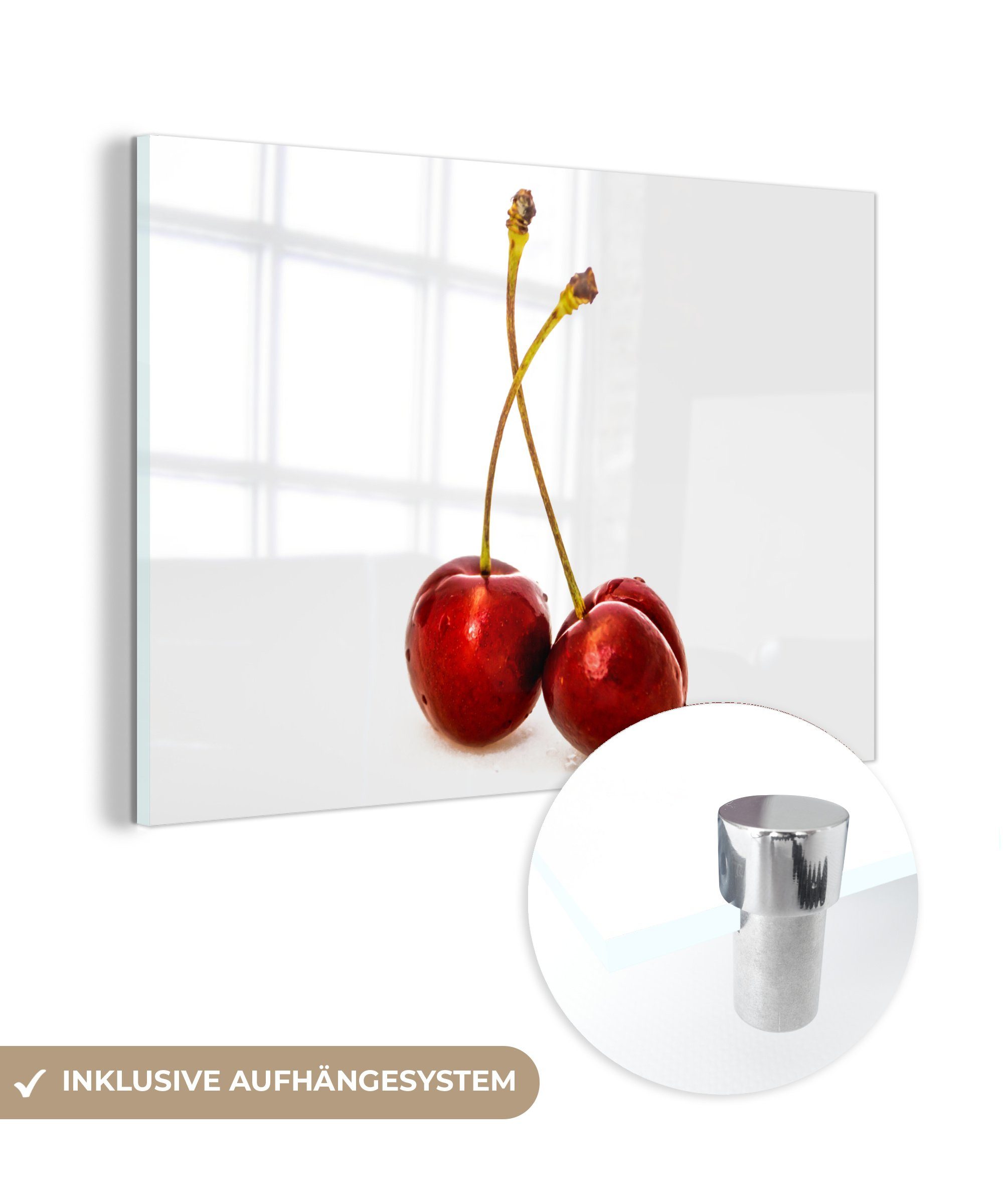 MuchoWow Acrylglasbild Kirsche (1 - Acrylglasbilder & - Rot, St), Weiß Wohnzimmer Schlafzimmer
