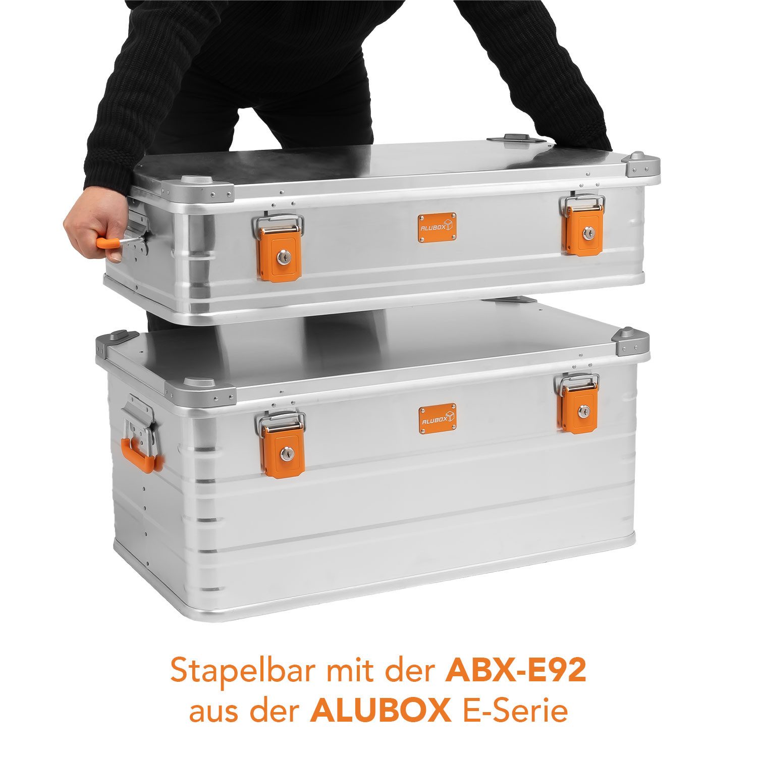 ALUBOX Aufbewahrungsbox Transportbox inklusive Schlösser (stapelbar mit der 92 Liter Kiste), stapelbar - spritzwassergeschützt - 1 mm Blechstärke