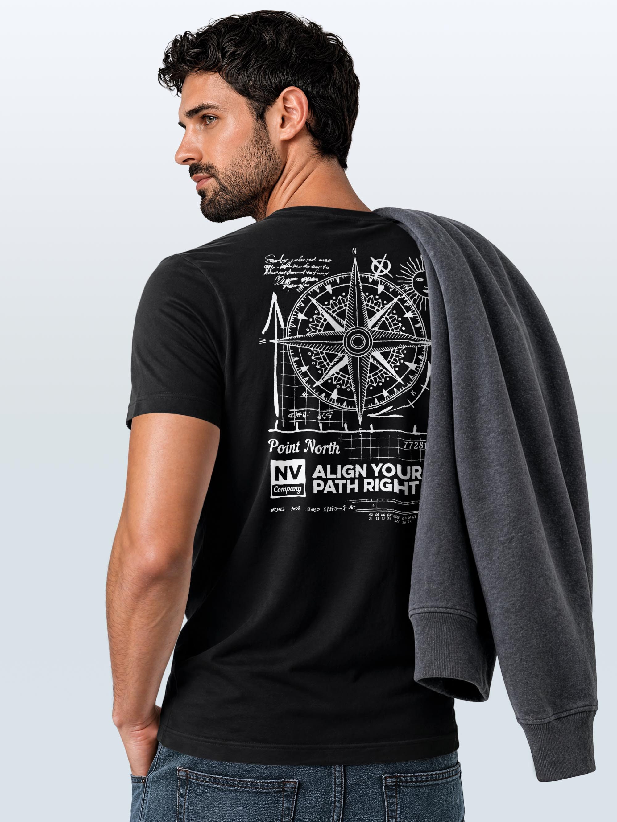 Neverless Print-Shirt Herren T-Shirt Backprint Maritim Kompass Segeln Sommer Fashion mit Print – Bild 5 von 5
