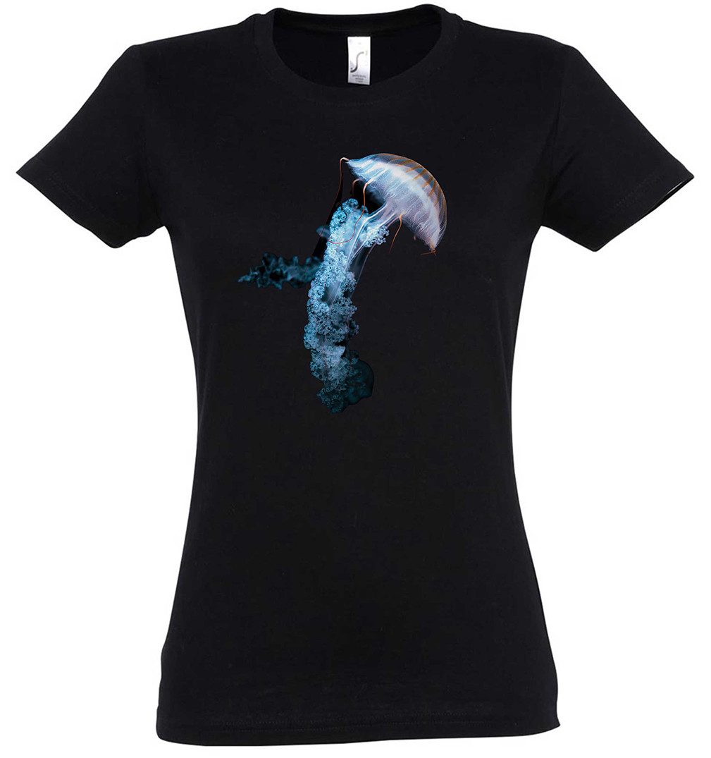 Print-Shirt JellyfishDamen T-Shirt Qualle Medusa Nautical Tattoo Diving School