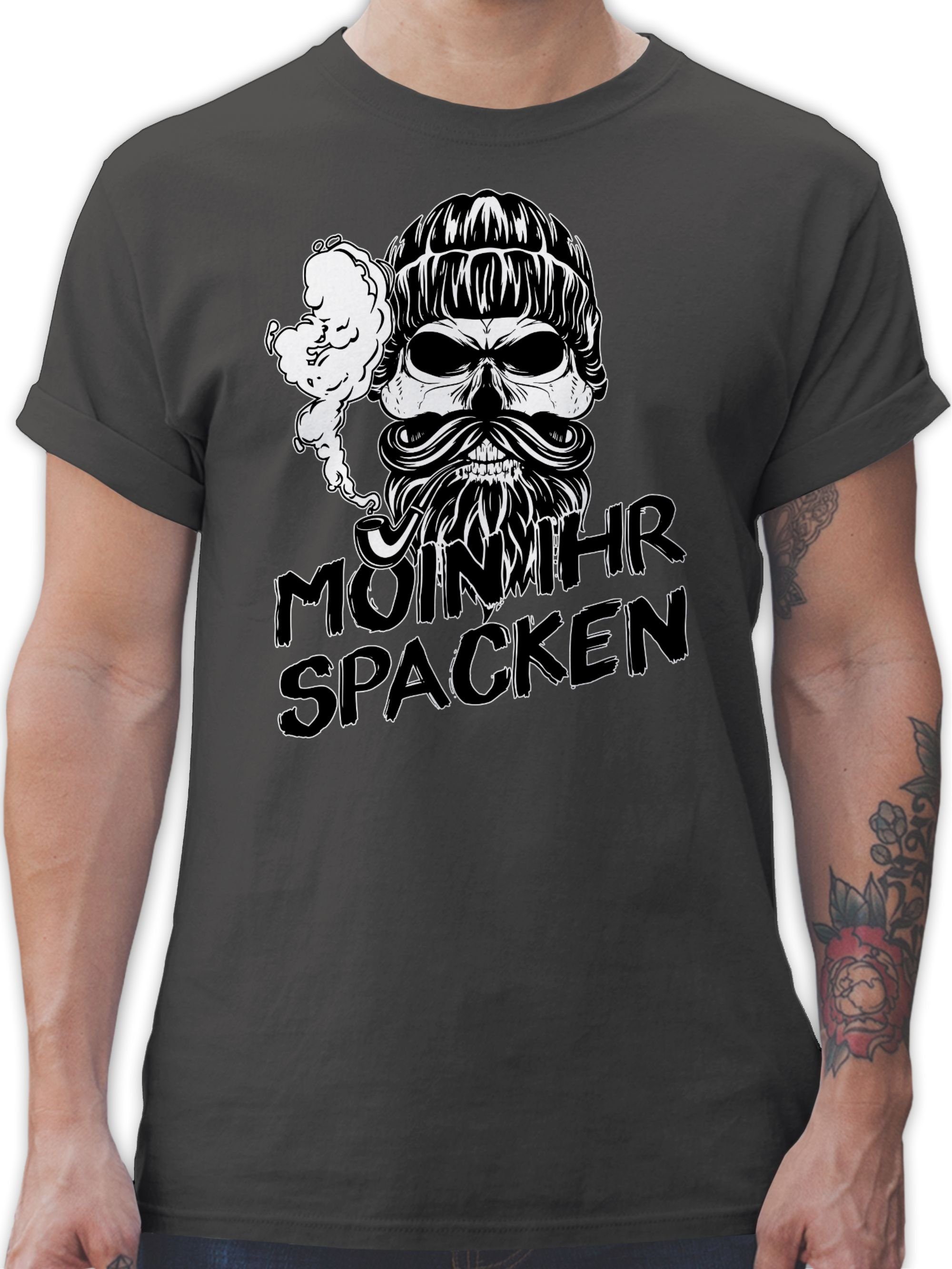 Shirtracer T-Shirt Moin ihr Spacken Totenkopf Norddeutsch Geschenke Sprüche Statement 02 Dunkelgrau