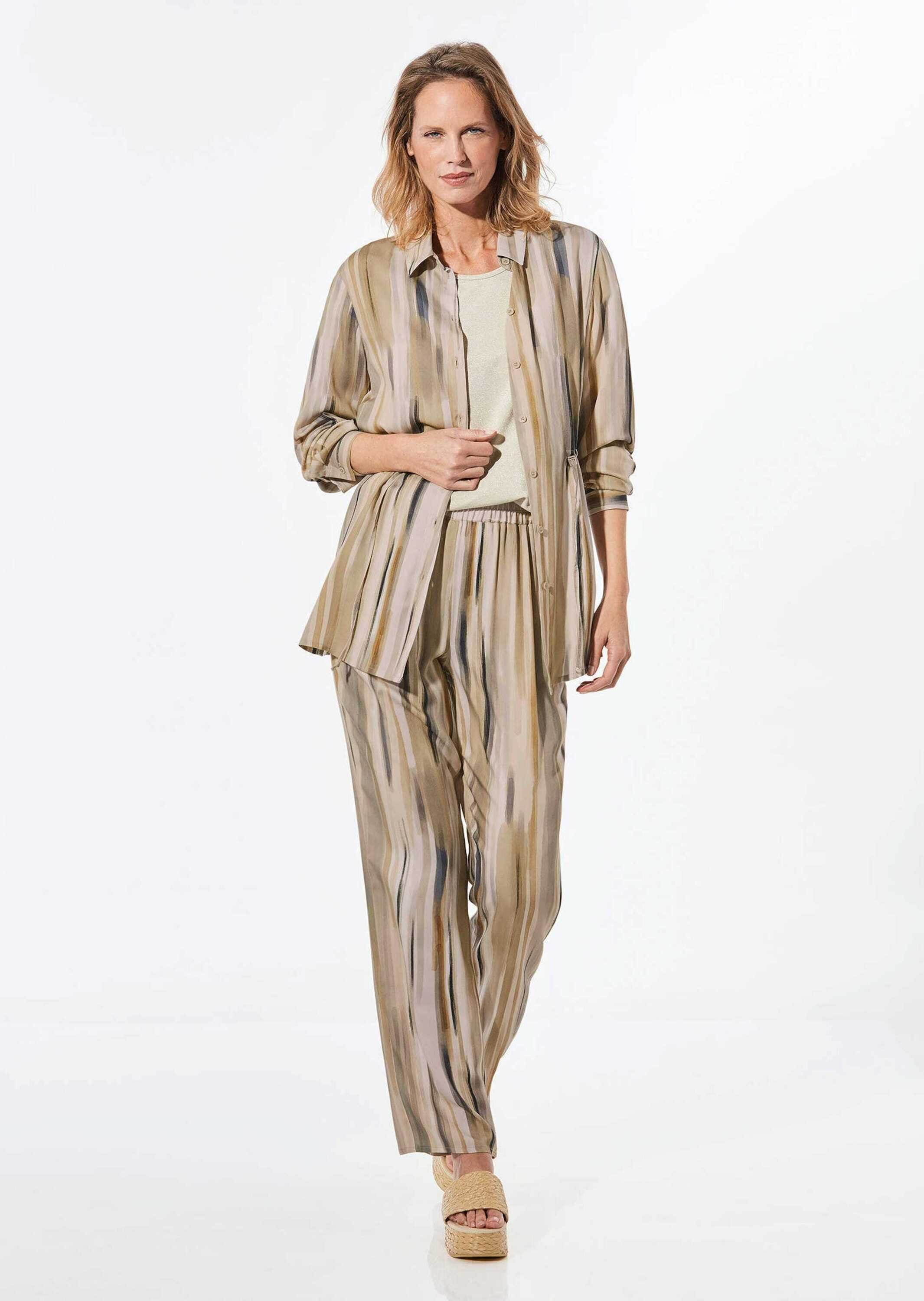 GOLDNER Hemdbluse Kurzgröße: Longbluse mit Bindegürtel