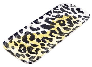 Lashuma Servierteller Leopard, Keramik, Wurstteller rechteckig, kleine Servierplatte 28x11 cm