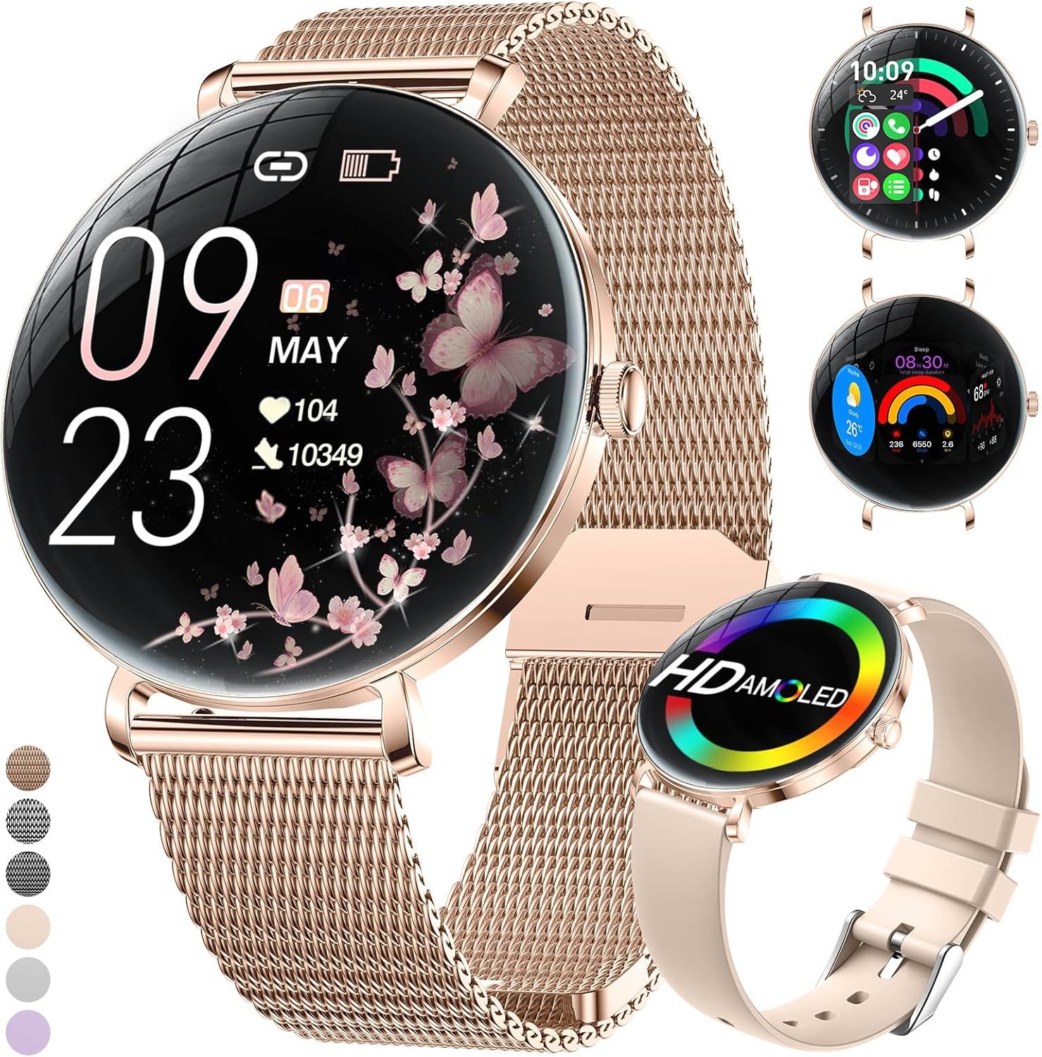 Lige FV17-A Smartwatch (android ios), Elegante Damen Smartwatch mit AMOLED Display und Fitnessfunktionen