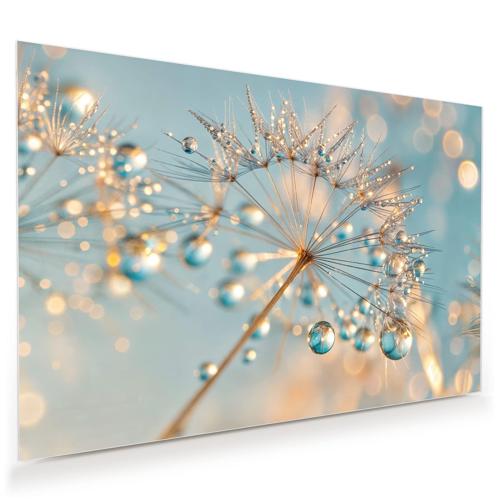Glasbild Wandbild Pusteblume Wassertropfen mit Aufhängung