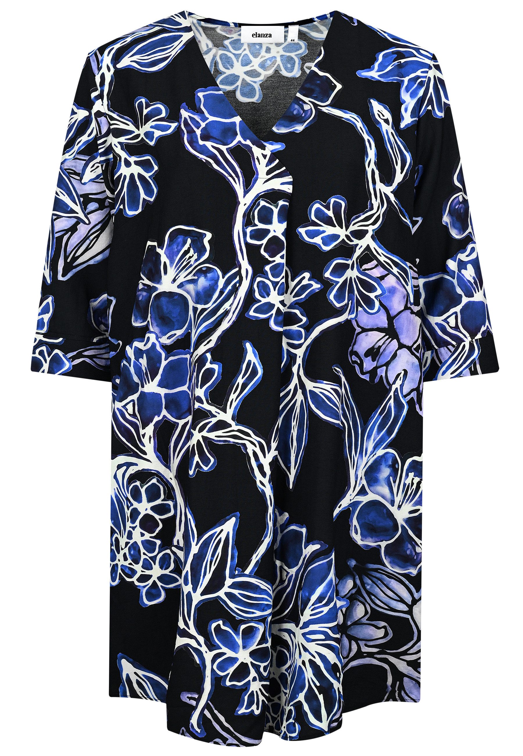 elanza Midikleid Kleid mit Blumen-Print in Schwarz/Blau (1-tlg) günstig online kaufen
