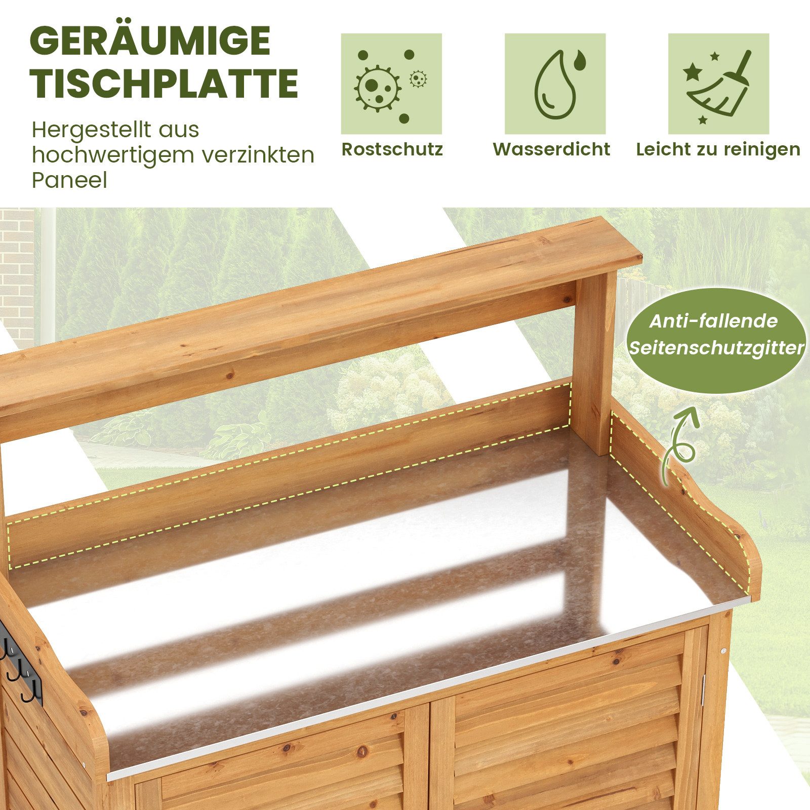 COSTWAY Pflanztisch, mit Unterschrank & abnehmbaren Regalen, 87 x 45 x 120cm