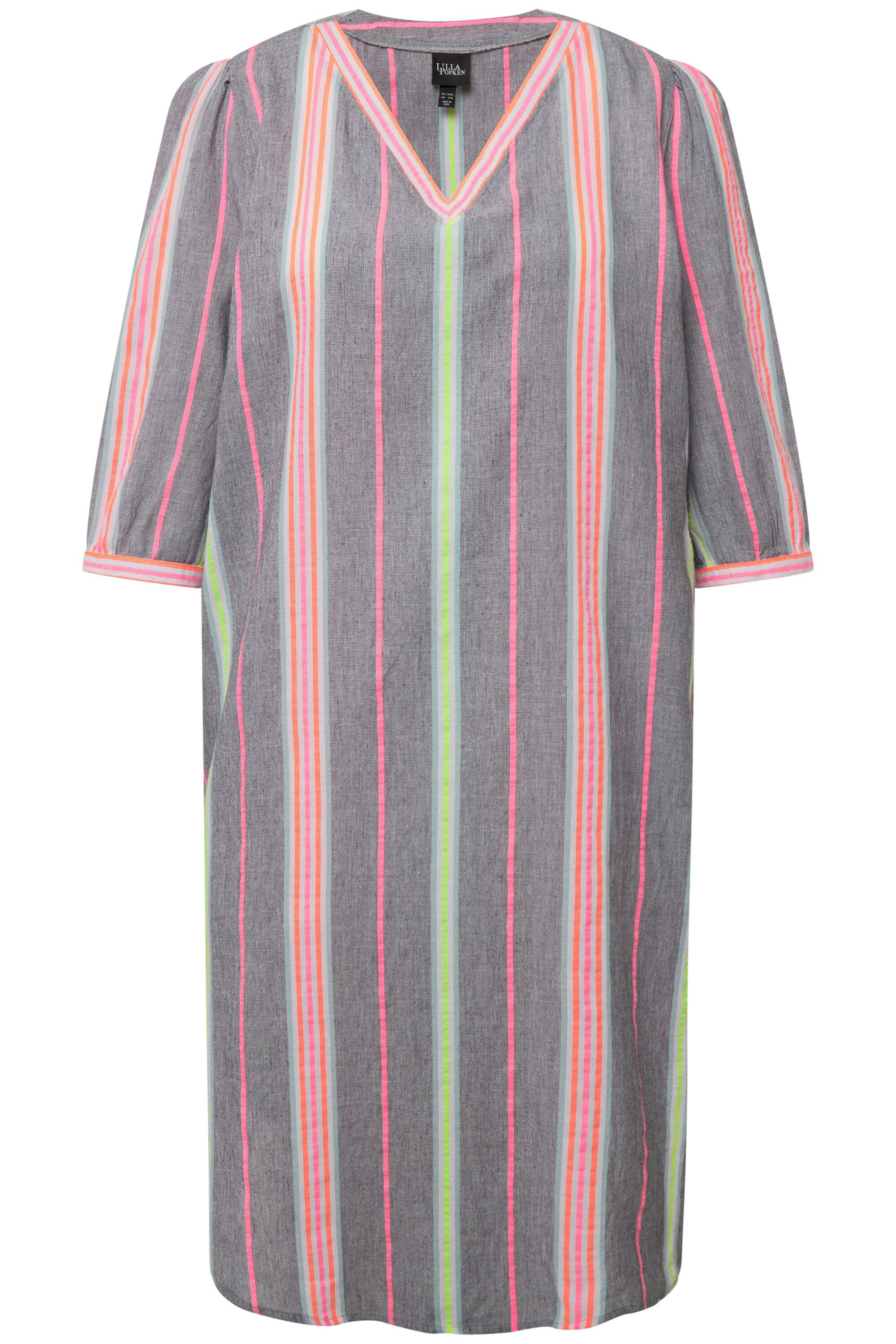 Ulla Popken Midikleid Kaftan Musterstreifen Oversized V-Ausschnitt günstig online kaufen