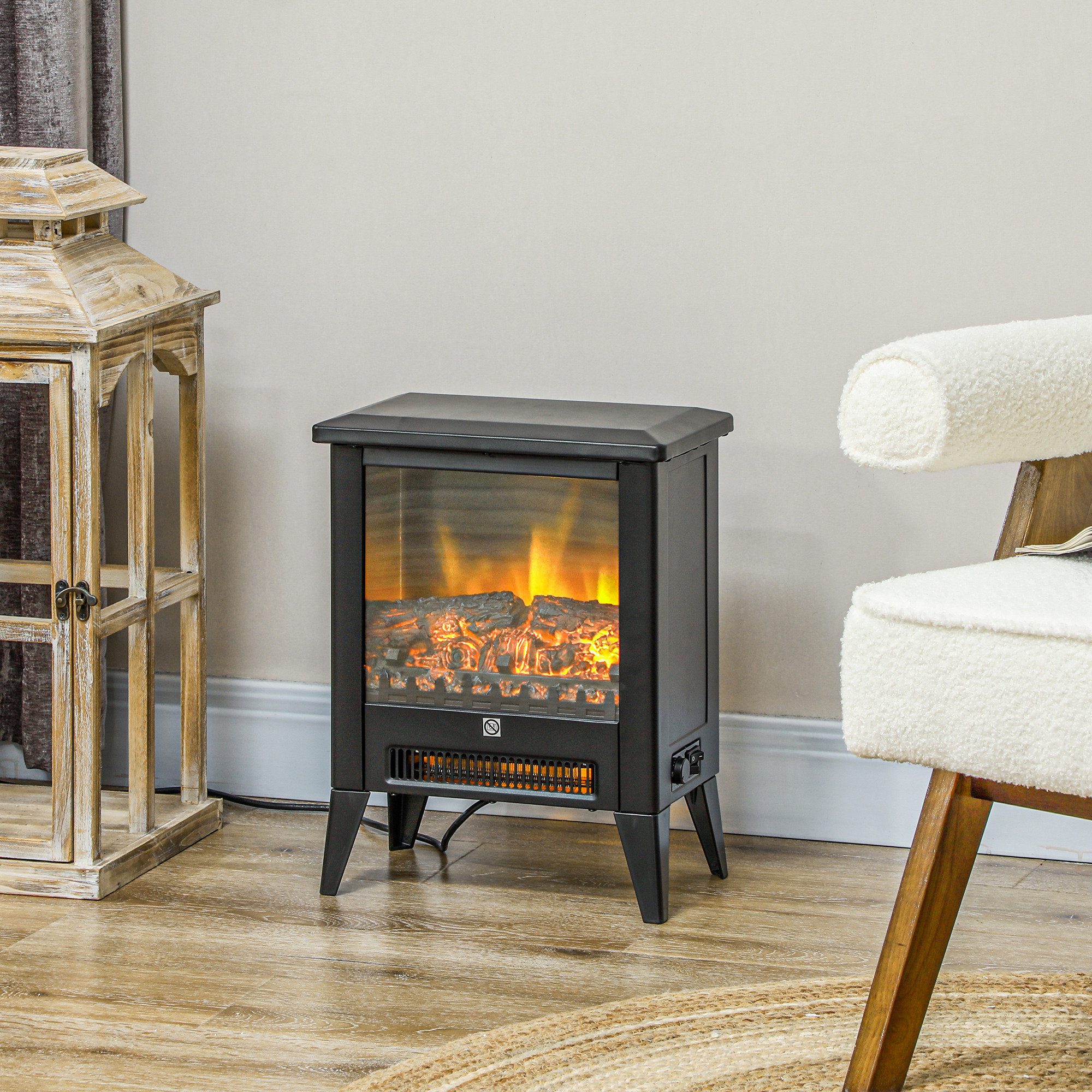 HOMCOM Elektrokamin 1800 W Elektrischer Kamin mit Heizung, LED-Flammeneffekt, für Wohnzimmer, Schlafzimmer, Schwarz