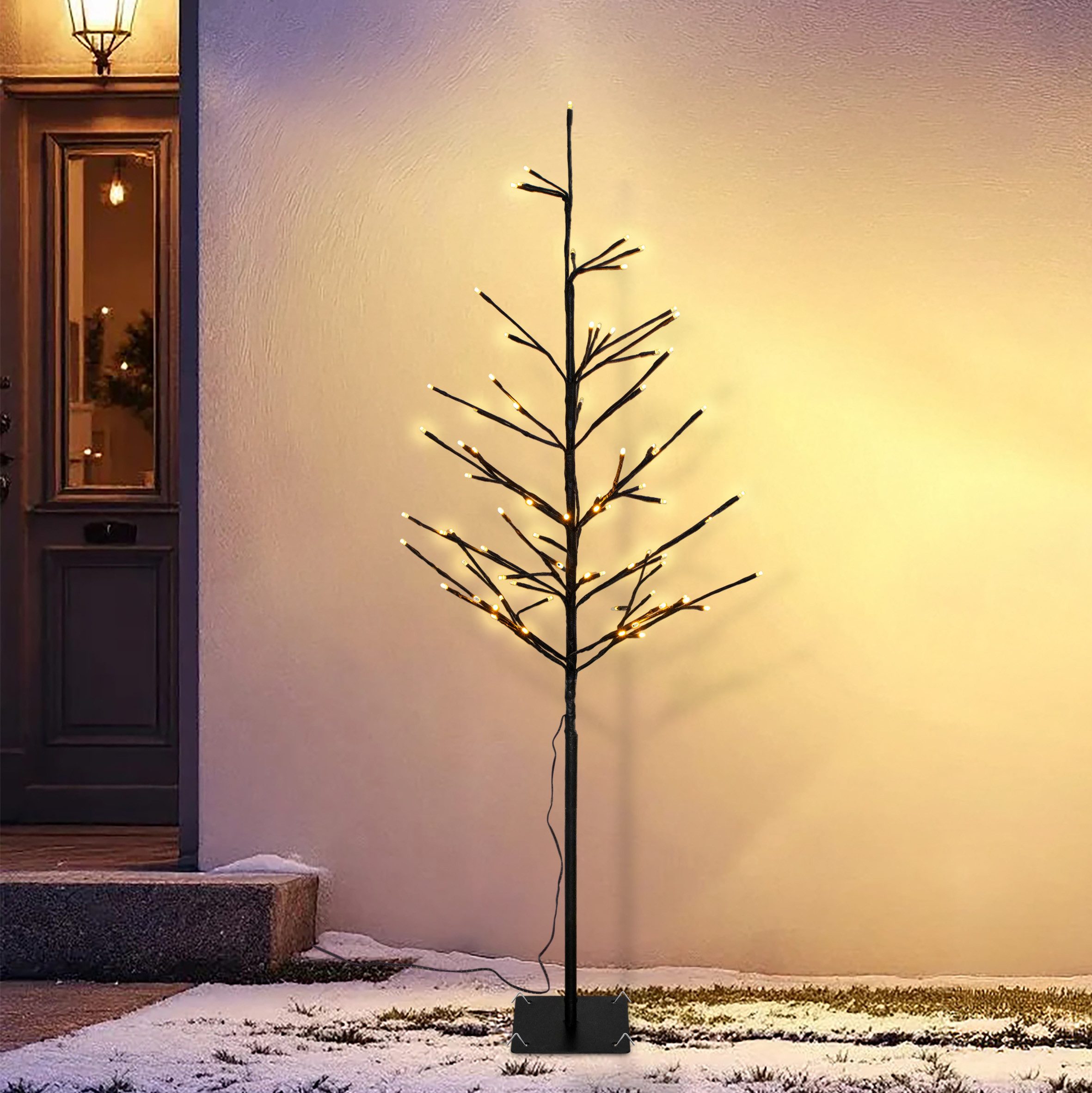 Spetebo LED Baum Deko für Außen und Innen 120 cm Höhe, Netzteil, LED fest integriert, gold, Weihnachts Dekobaum mit 80 LED beleuchtet
