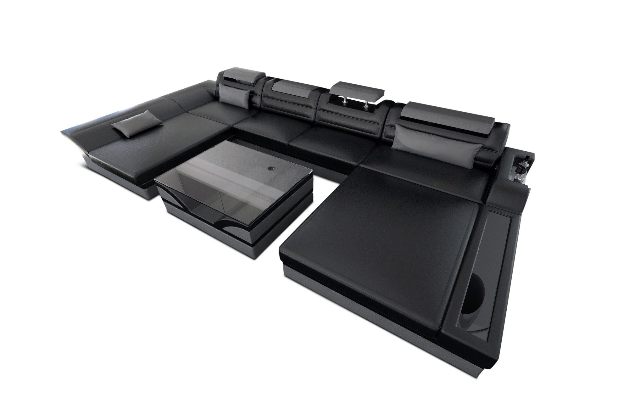 Sofa Dreams Wohnlandschaft Monza U Form Leder Sofa, Couch, mit USB-Anschluss, LED-Beleuchtung, Ausrichtung der Ottomane wählbar