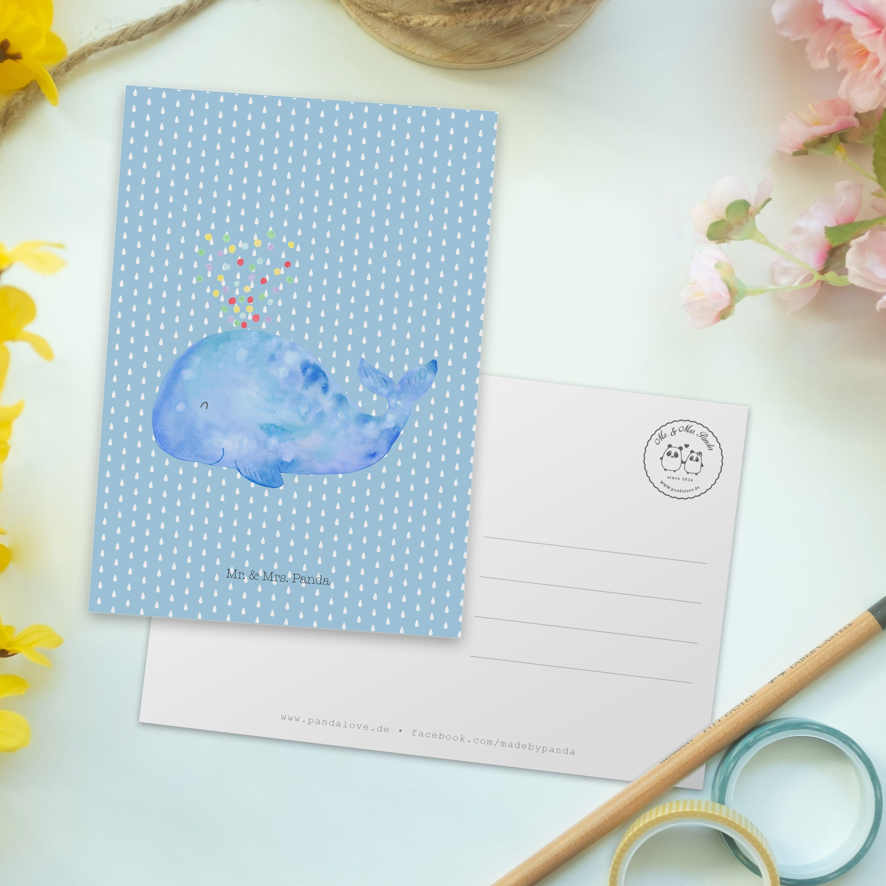 D - Mrs. Wal Blau Konfetti Panda Neuanfang, Pastell Lebensabschnitt, Mr. - Geschenk, Postkarte &