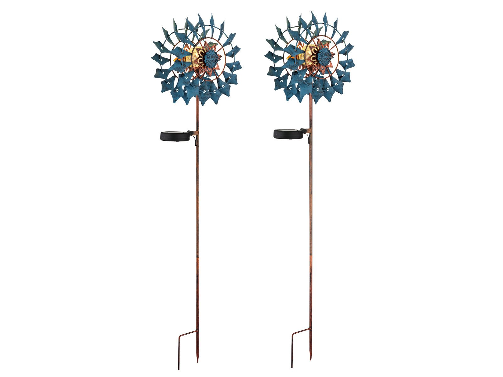 GLOBO LIGHTING LED Solarleuchte 2er Set Gartenstecker Windrad, Höhe 92cm, LED fest integriert, warmweiß, Ausgefallene Solarlampen Garten-leuchten mit Erdspieß Solarbeleuchtung