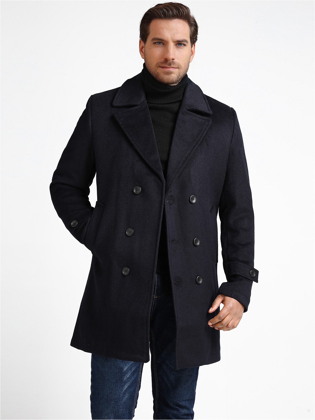 Allthemen Wollmantel Herren Wintermantel Mittellang Zweireihig günstig online kaufen