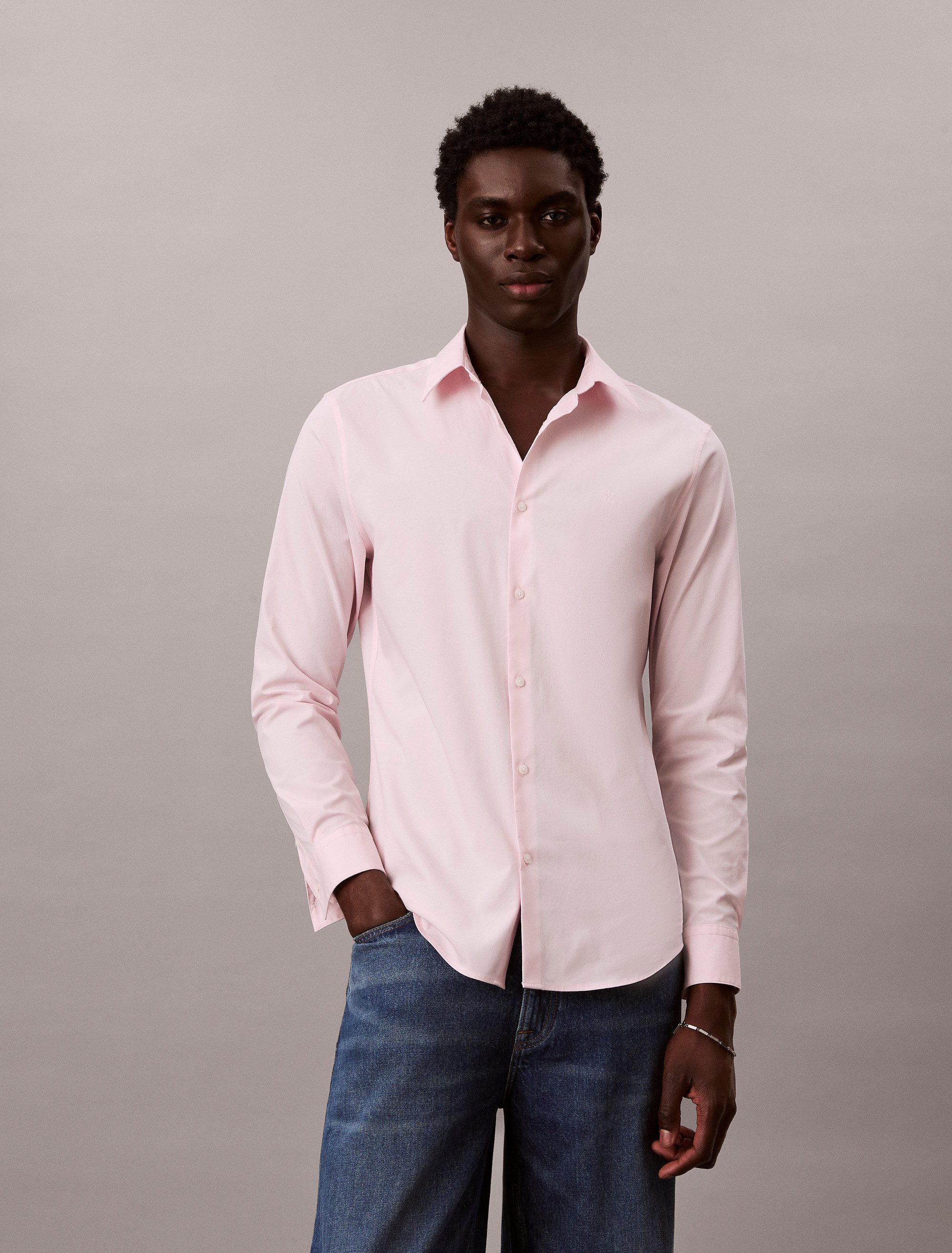 Calvin Klein Langarmhemd slim fit, in Unifarbe