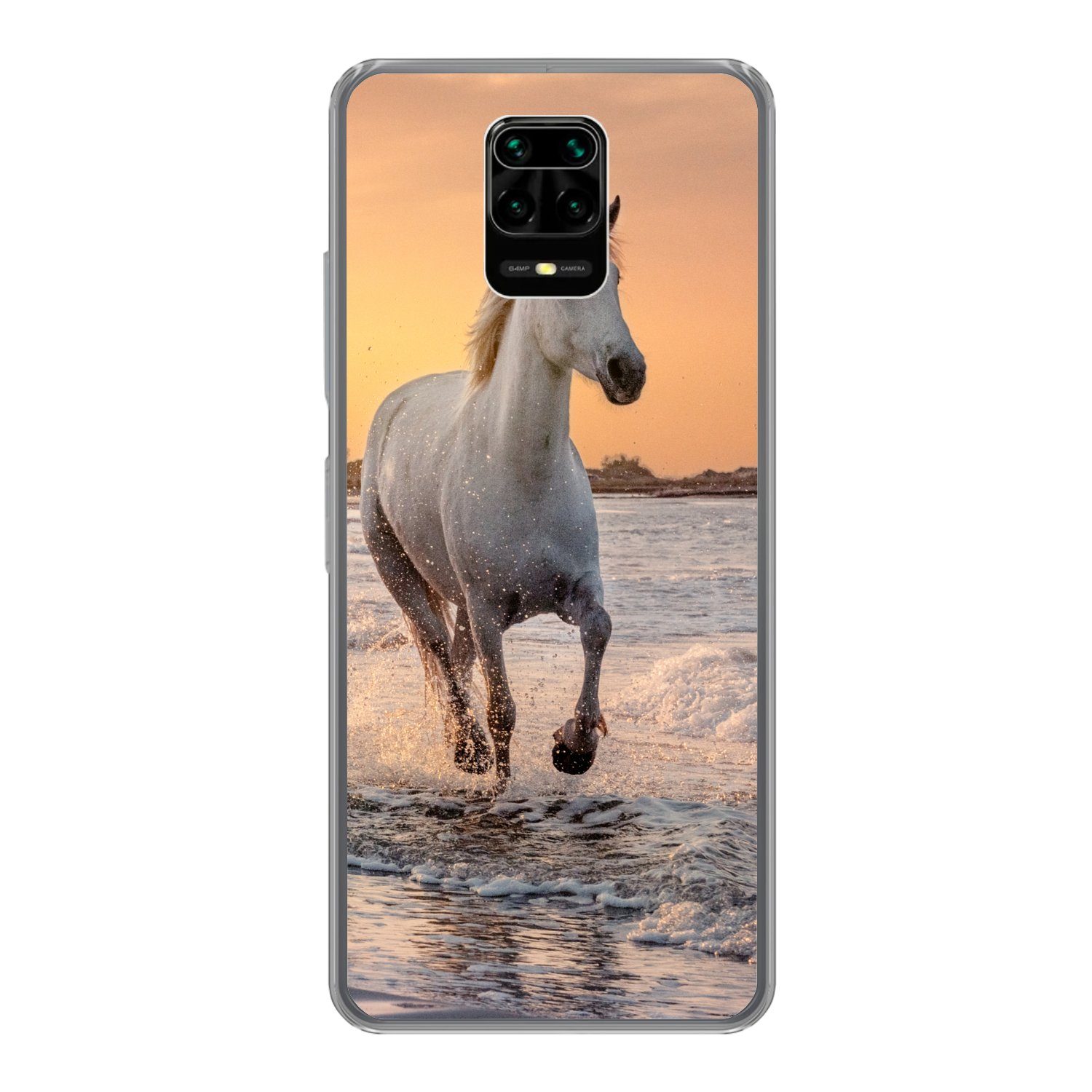 MuchoWow Handyhülle für Xiaomi Redmi Note 9 Pro Pferde - Sonne - Meer - Strand - Tiere, Phone Case, Silikon, Schutzhülle Dünn