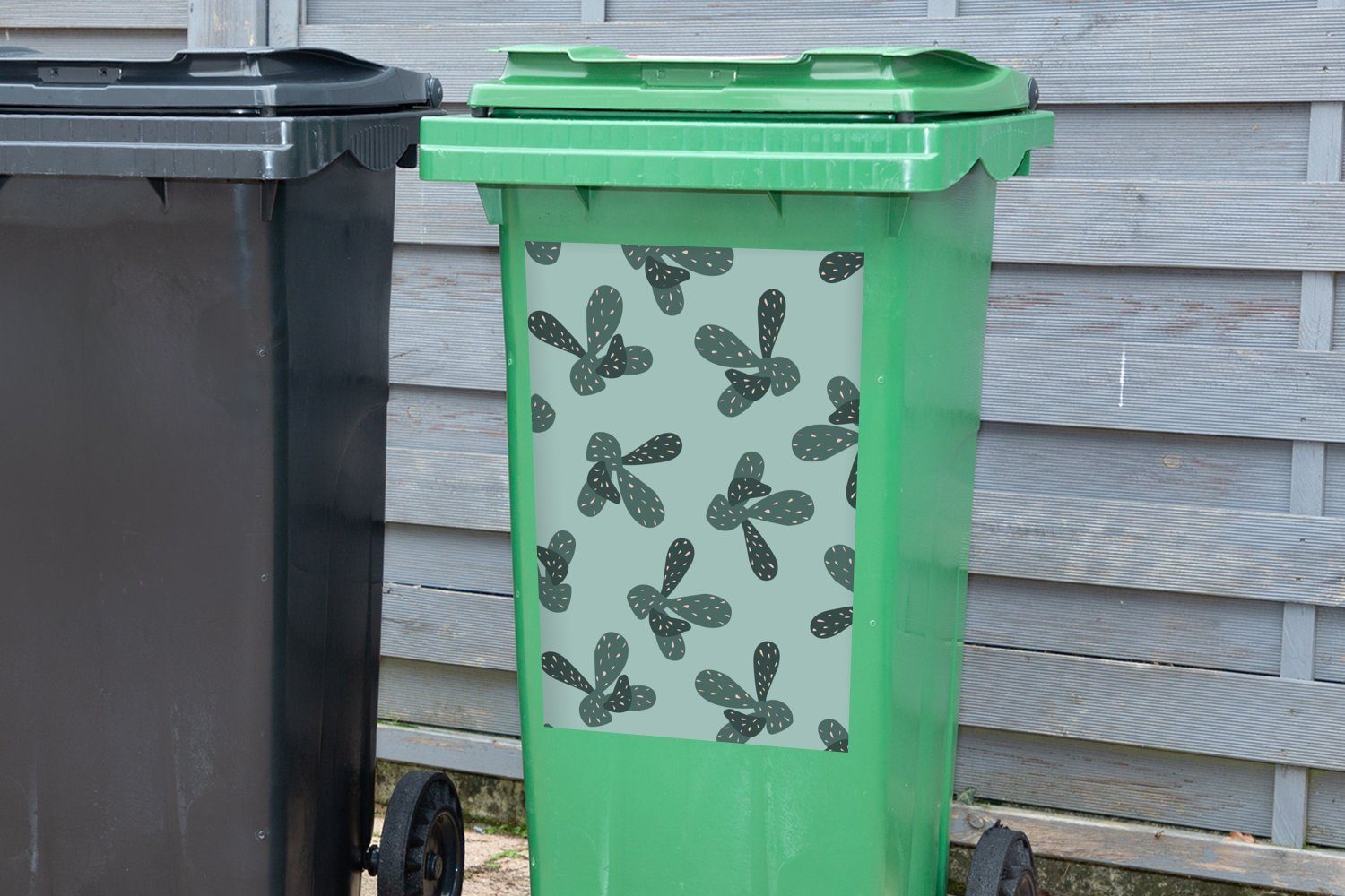 St), MuchoWow (1 Mülltonne, Abstrakt - Wandsticker - Container, Sticker, Mülleimer-aufkleber, Sommer Abfalbehälter Kakteen