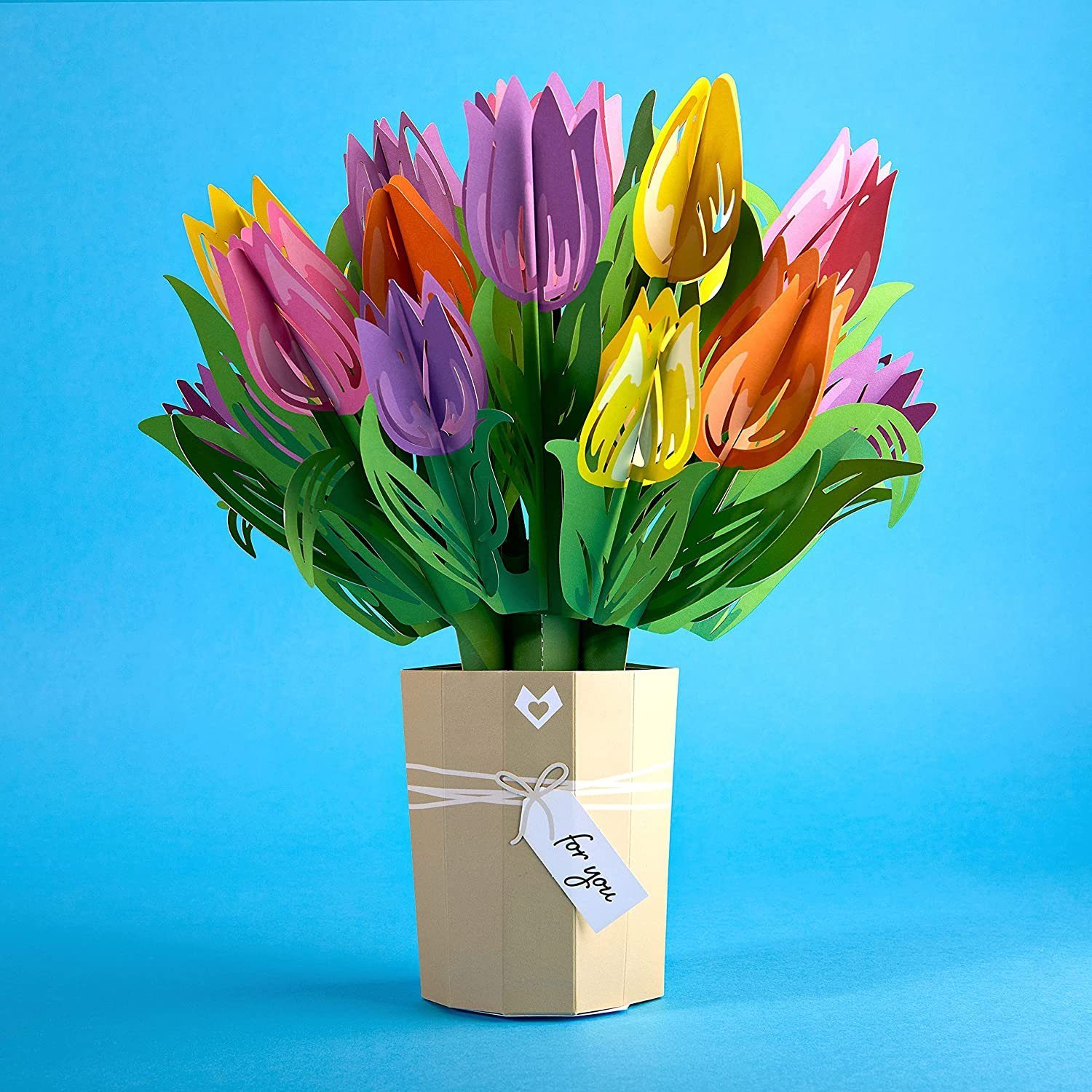 Strauß, 3D inklusive Umschlag Tulpenstrauß handgefertigt, hochwertiger Pop-up Lovepop Glückwunschkarte