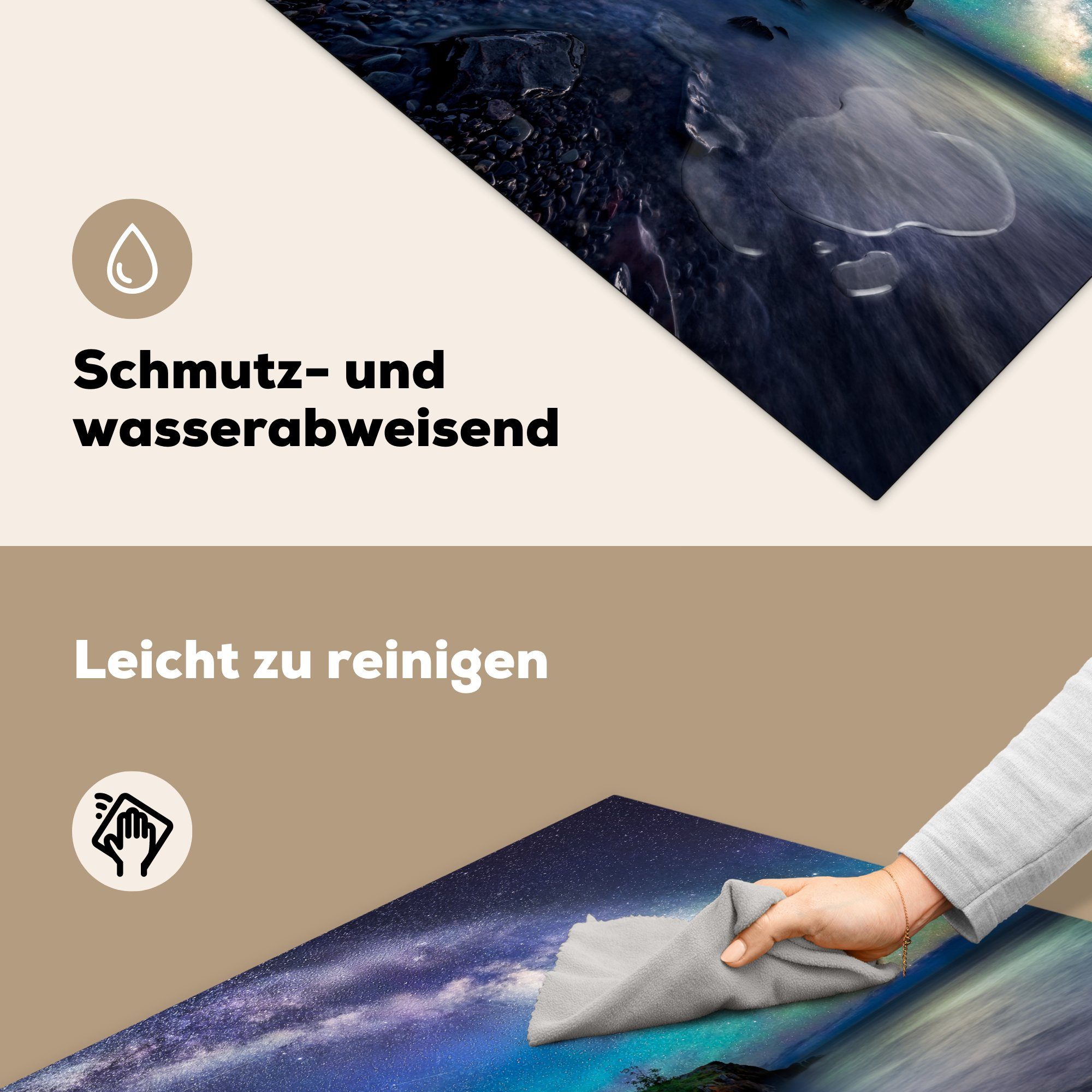 Vinyl, 78x78 Arbeitsplatte MuchoWow für Herdblende-/Abdeckplatte küche cm, Himmel, an (1 bunten tlg), einem Sterne Ceranfeldabdeckung,