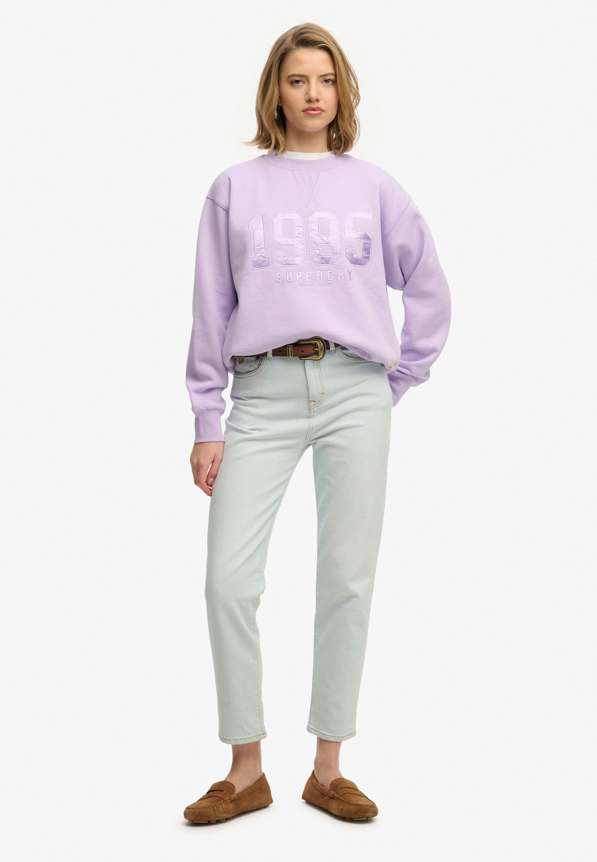 Superdry Sweatshirt VARSITY SATIN APPLIQUE CREW aus Baumwollmischung, Relaxed Fit, mit Print – Bild 5 von 5