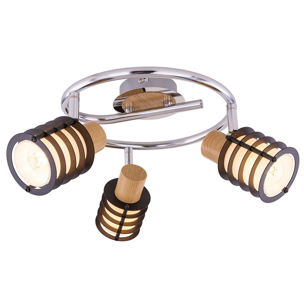 GLOBO LIGHTING Deckenleuchte, Leuchtmittel nicht inklusive, Deckenleuchte Metall Holz Esszimmer Designlampe Spotrondell Chrom