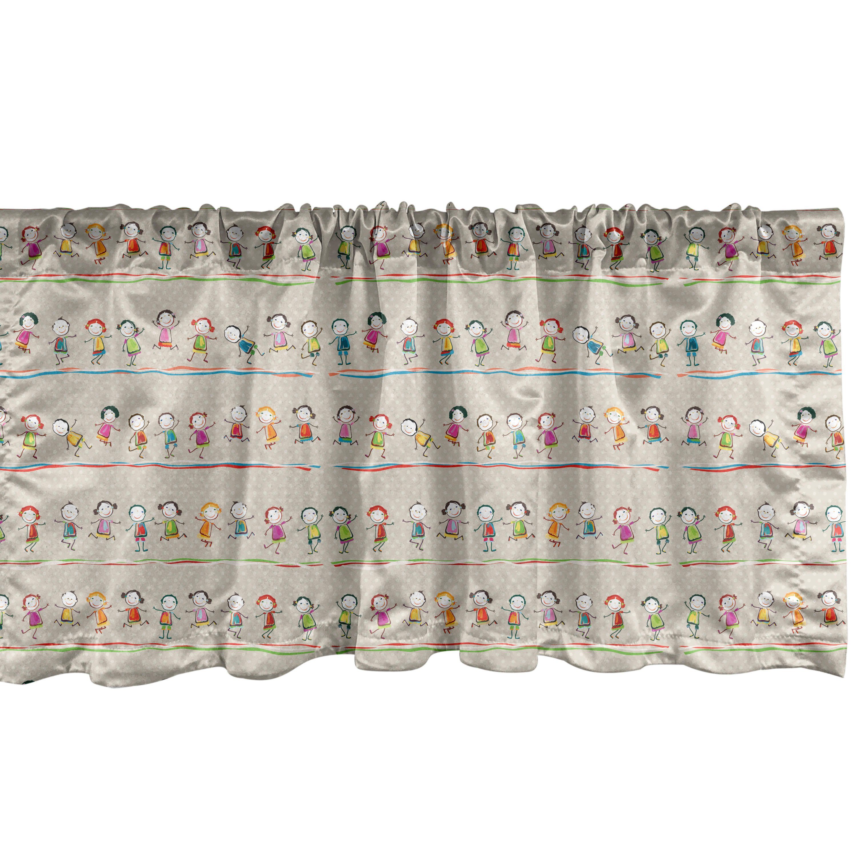 Scheibengardine Vorhang Volant für Küche Schlafzimmer Dekor mit Stangentasche, Abakuhaus, Microfaser, Lustig Tanzen Mädchen und Jungen