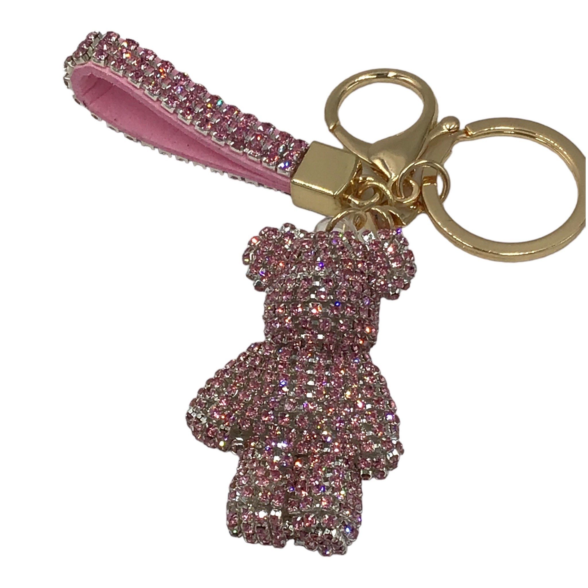 Steinfixx® Schlüsselanhänger Edler Strass Teddybär Cartoon Schlüsselanhänger mit Lederband (Teddybär Anhänger mit Schlüsselring und Karabinerhaken sowie Schlaufe), Schlüsselanhänger - Handyanhänger reich bestückt mit Rhinestones