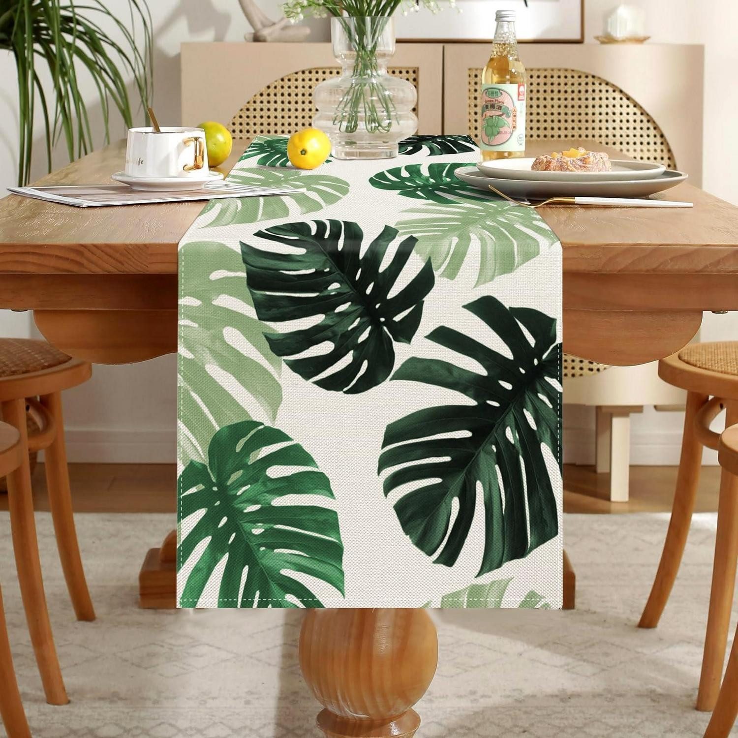 LuxusKollektion Tischläufer Tischläufer Grün 183x33cm Leinenoptik Modern Vintage