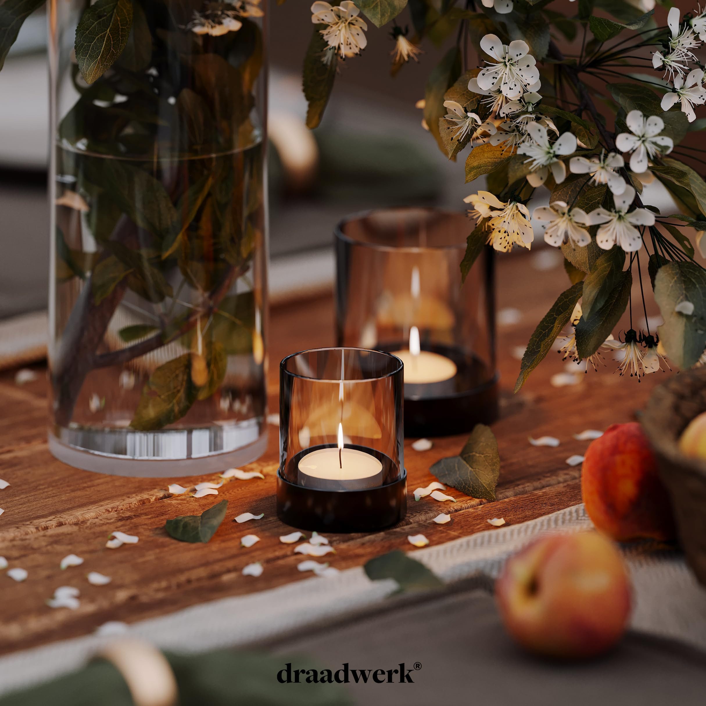 draadwerk® Windlicht 4er Set Tischdeko Teelichtgläser Für Wohnung & Balkon, Pulverbeschichtetes Metall & verdunkeltes Glas