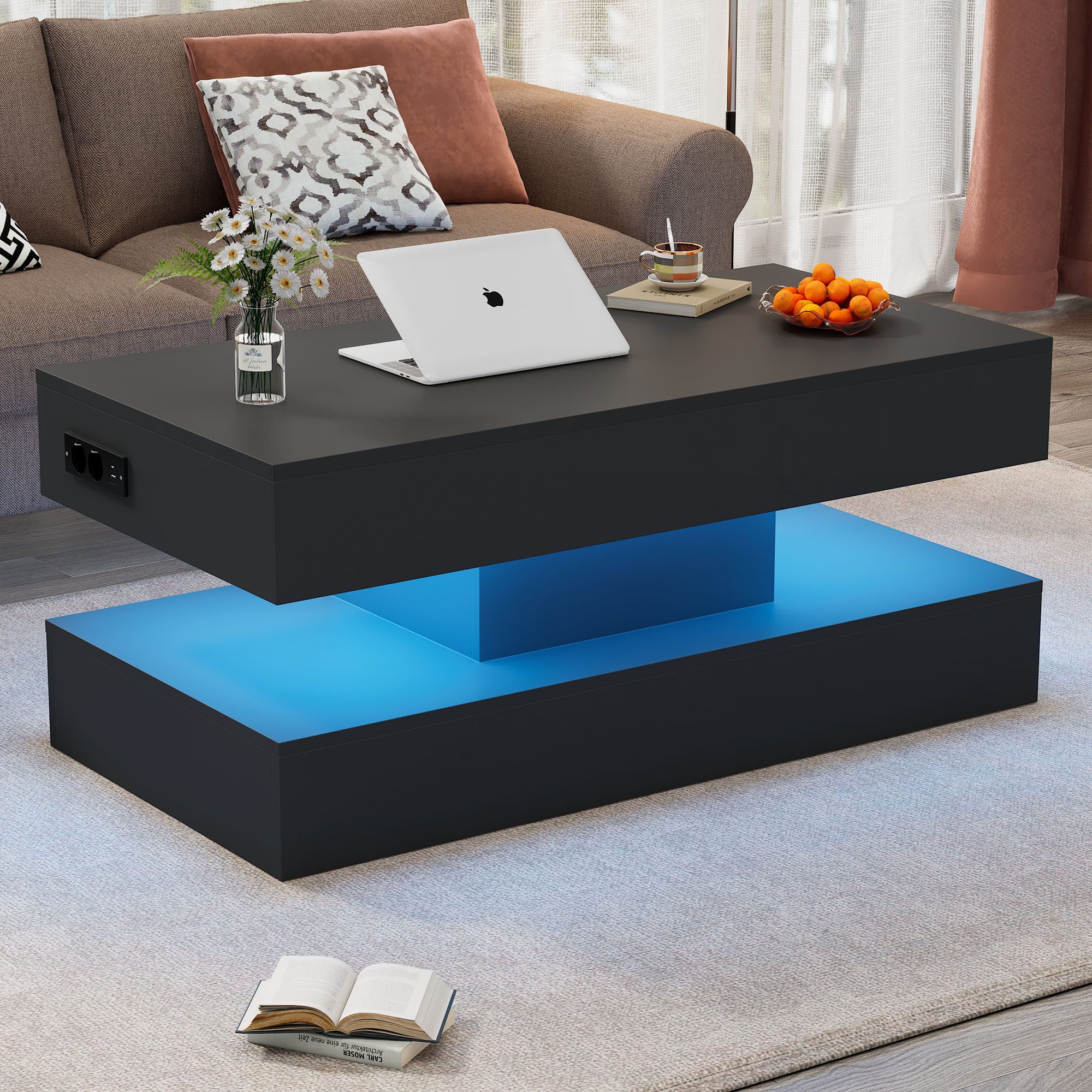 Merax Couchtisch mit LED-Beleuchtung und verstecktem Stauraum (1-St., mit a günstig online kaufen