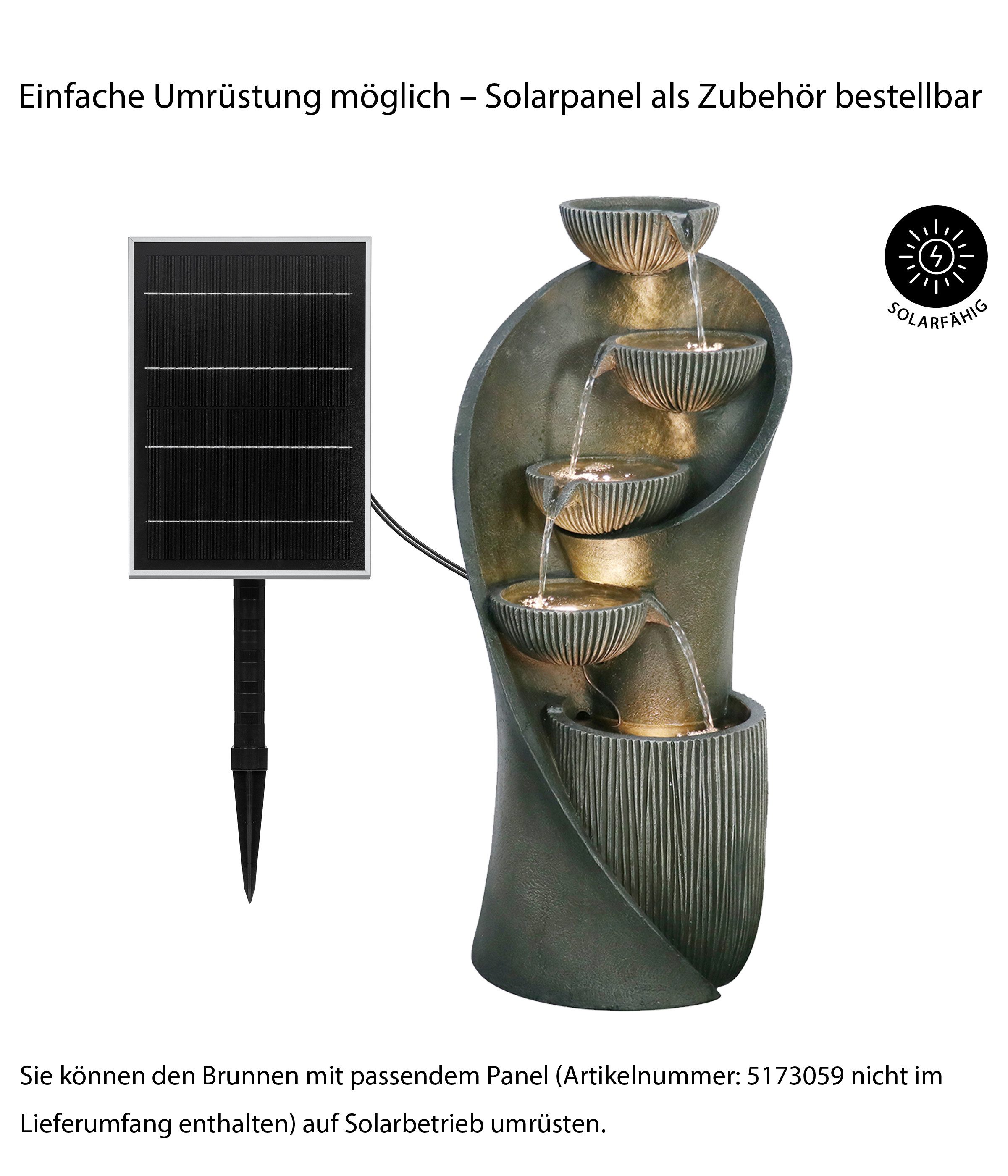 Dehner Gartenbrunnen Atlas mit LED Beleuchtung, solarfähig, 97 x 43.5 x 43.5 cm, 43,5 cm Breite, wetterbeständiges Polyresin für den Außenbereich