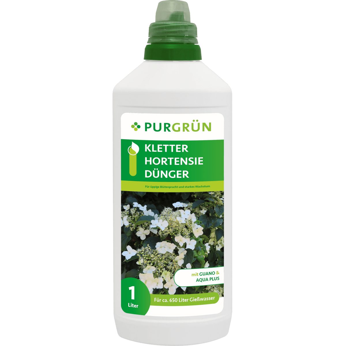 Blumendünger Purgrün Kletterhortensie Dünger, NPK 8+8+6, Guano, Blütenstärkung, 1L