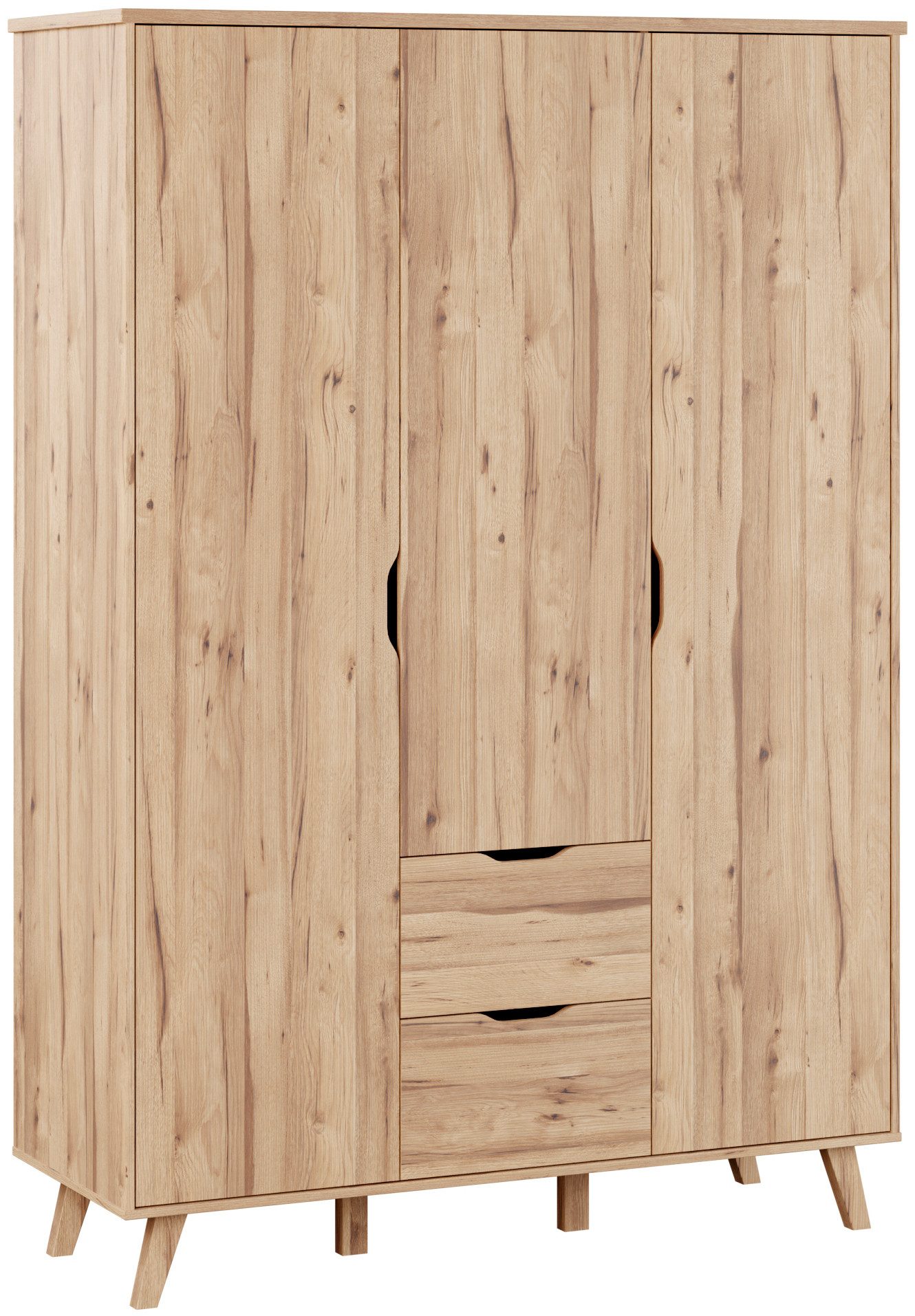 FORTE Drehtürenschrank Vankka skandinavischer-Stil, viel Stauraum, ohne Griffe (B/H/T ca.140x200x52cm) Made in Europe, mit Einlegeböden+Kleiderstange+Schubladen,grifflos