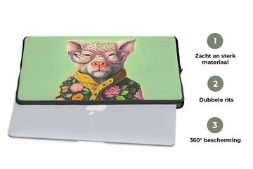 MuchoWow Laptop-Hülle Brille - Rosa - Schwein - Blumen - Tier 13.3 Zoll, Laptopsleeve, weiches Innenfutter zum Schutz Kratzern, Laptoptasche
