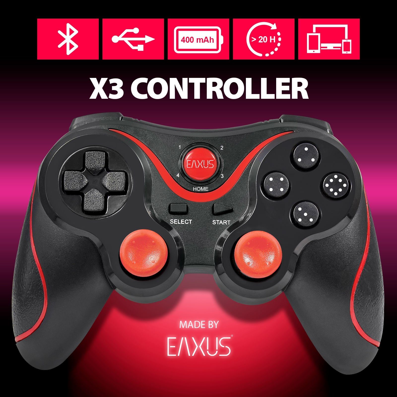 EAXUS Bluetooth Gamepad für Fire TV, Smartphone, Android, Google TV & Co. Controller (inkl. Smartphone-Halterung, 1 St., Auch für Cloud Gaming, Handy & VR)