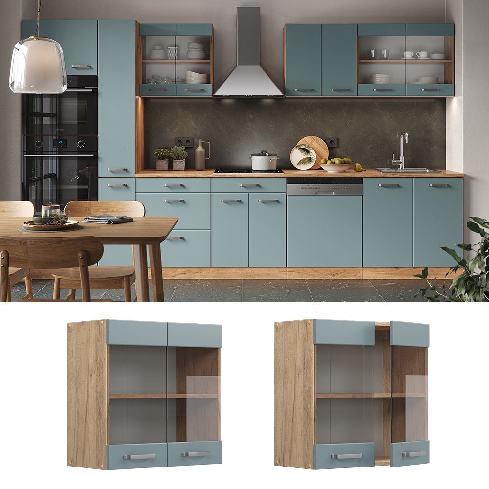 Vicco Glashängeschrank R-Line, Blau-Grau/Goldkraft Eiche, 60 günstig online kaufen