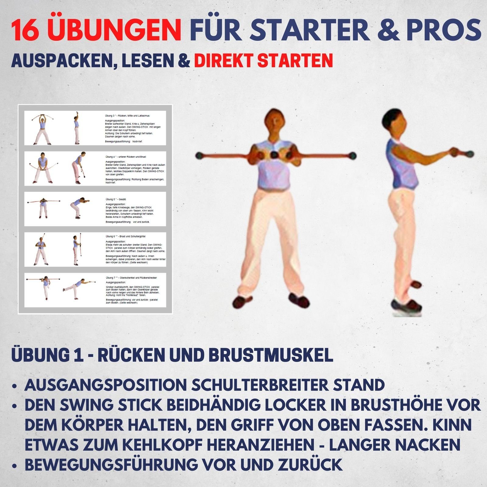 Swingstick I Schwingstab I Tasche für Best in Ganzkörpertraining Elastic rot 16 Sporting Bar mit Gymnastikstab I für mit Anleitung Übungen für I Swingstick zuhause Fitnessgeräte Fitness Fitness