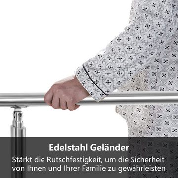 Bettizia Treppengeländer Edelstahl Handlauf Geländer 0-5 Querstab Bausatz Aufmontage, 100 cm Länge, mit 0 Pfosten, für Brüstung Balkon Garten