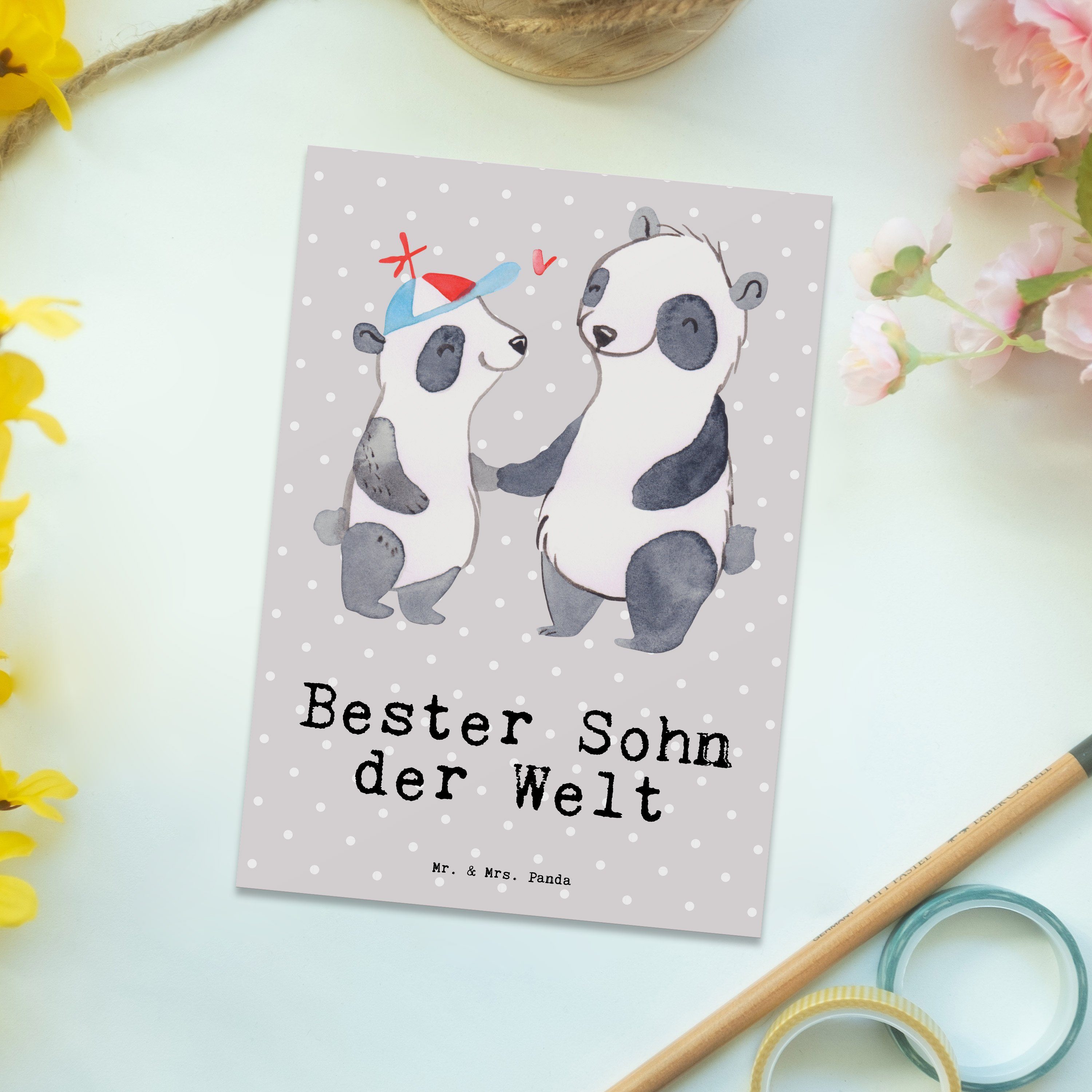 Mr. & der Sohn Bester Panda Welt Postkarte Ein Panda - Grau Mrs. Pastell Geburtstag, Geschenk, 