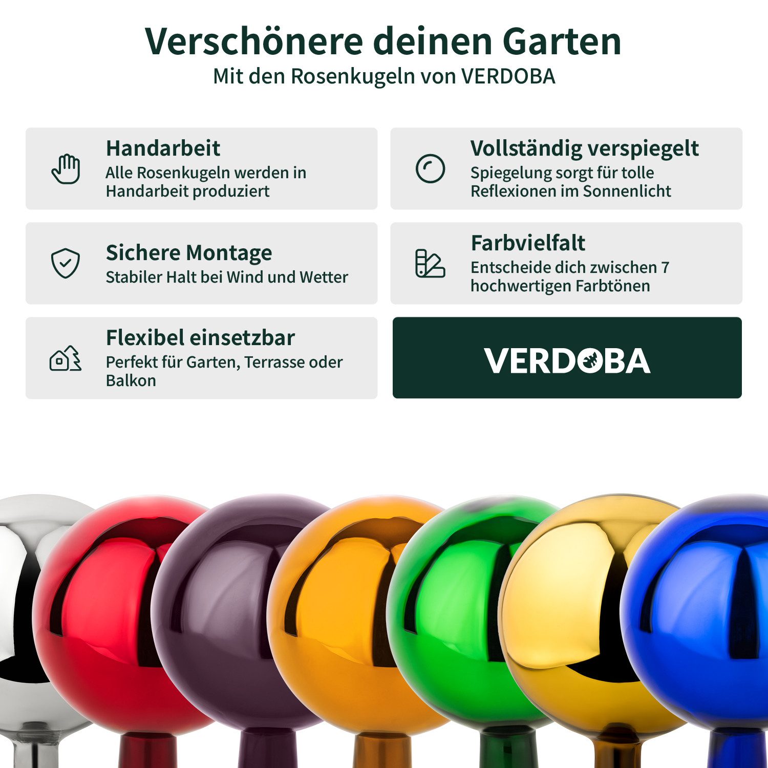 VERDOBA Gartenfigur Gartenkugel für Außen - Gartendeko Rosenkugel Dekokugel für den Garten, Glas – Bild 4 von 5