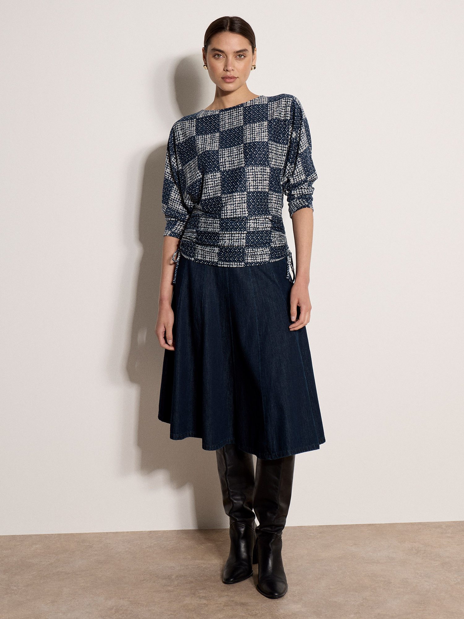 Apricot Fledermausshirt Batwing-Oberteil mit Rüschen
