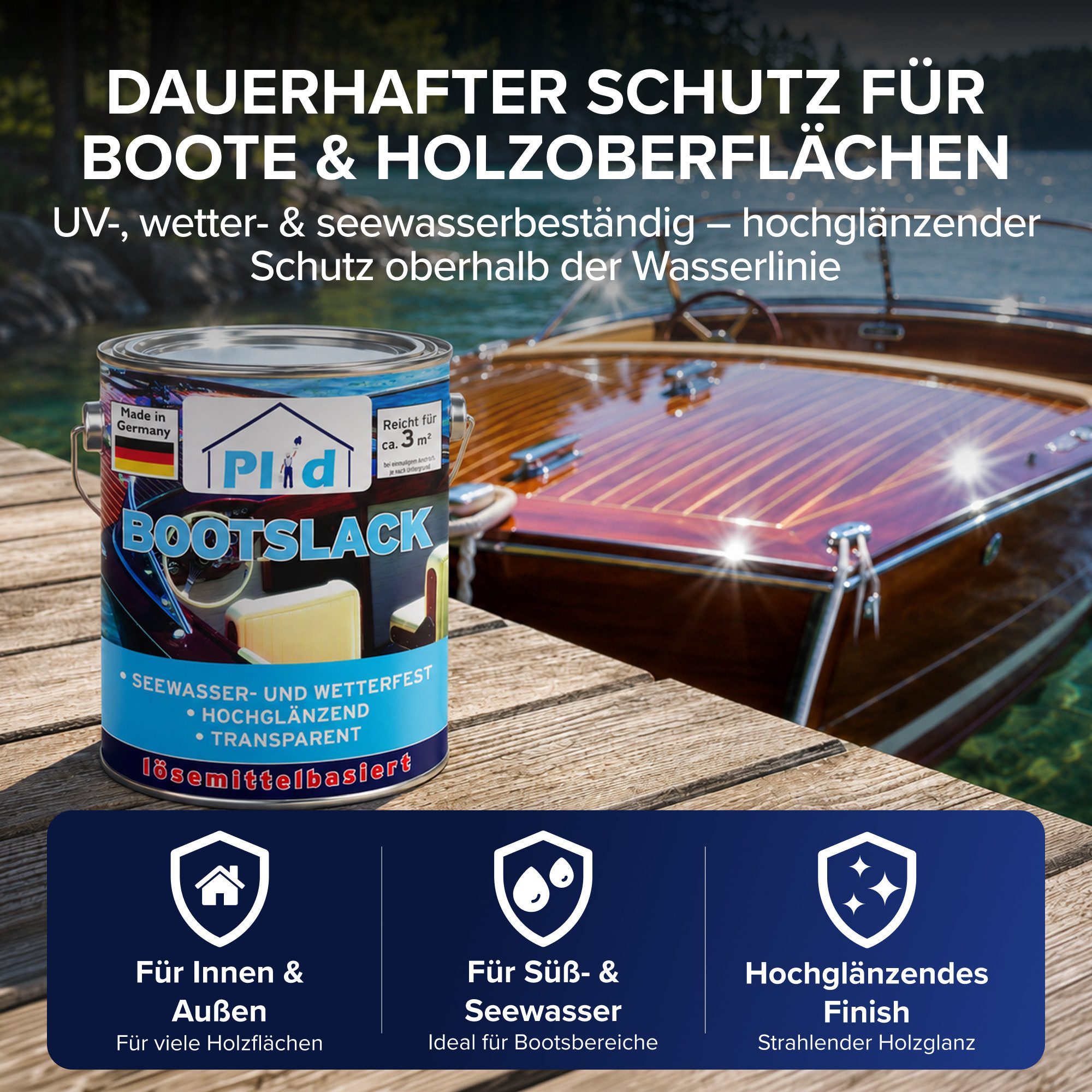 plid Klarlack Bootslack Klarlack Parkettlack Holzlack Schiffslack Holzschutzfarbe, Schnelltrocknend