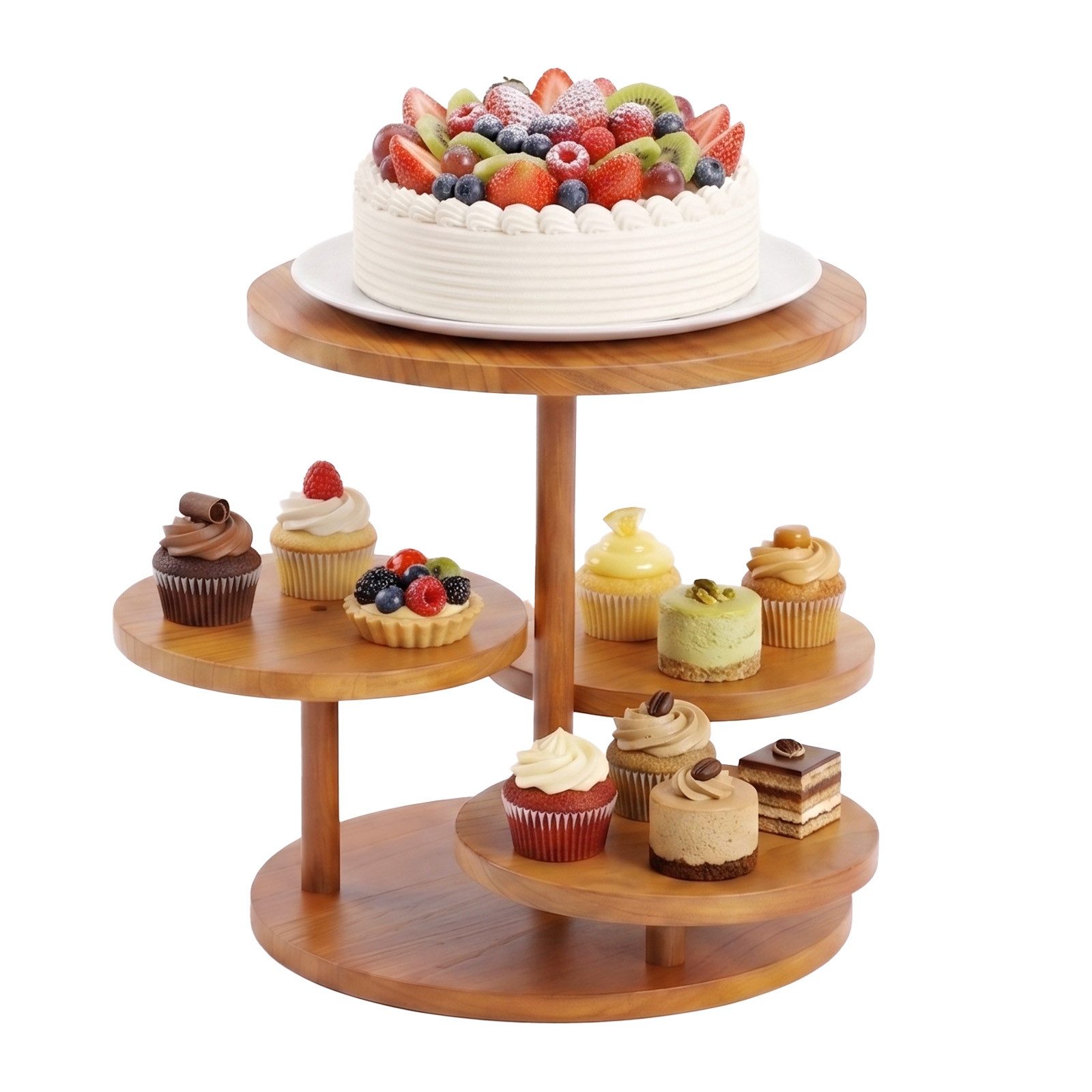 QUBEBU Etagere Tortenständer 4-stöckige Etagere Tortenplatte Servierständer aus Holz, (4 Etagen Cupcake Ständer, Kuchenständer, Gebäckständer, Kuchenplatte, 1-tlg., Muffins Macarons Donut Ständer, für Hochzeit Geburtstag Mottoparty), Dessert-Halter-Turm,